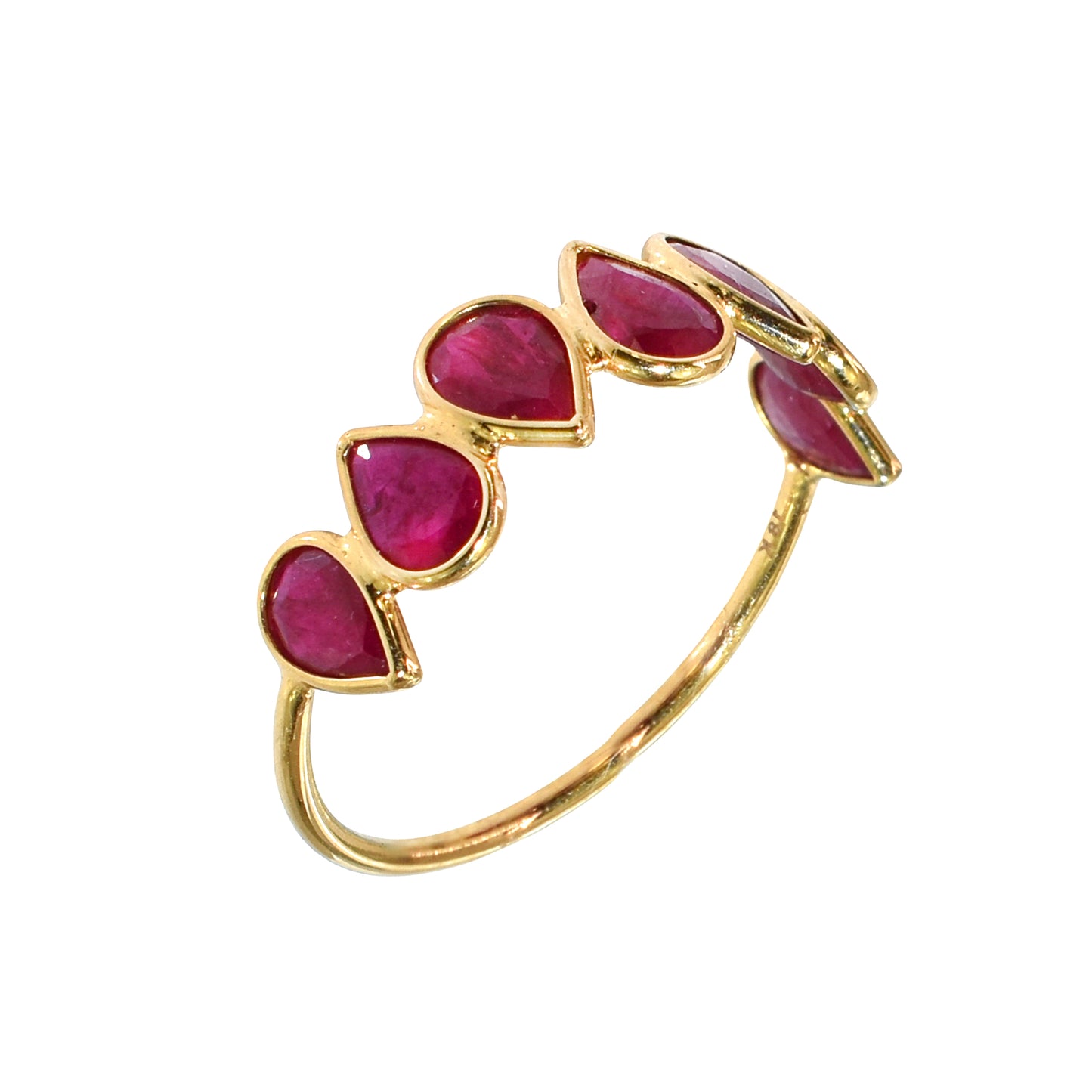 18k Pear Shaped One Row Ruby Ring