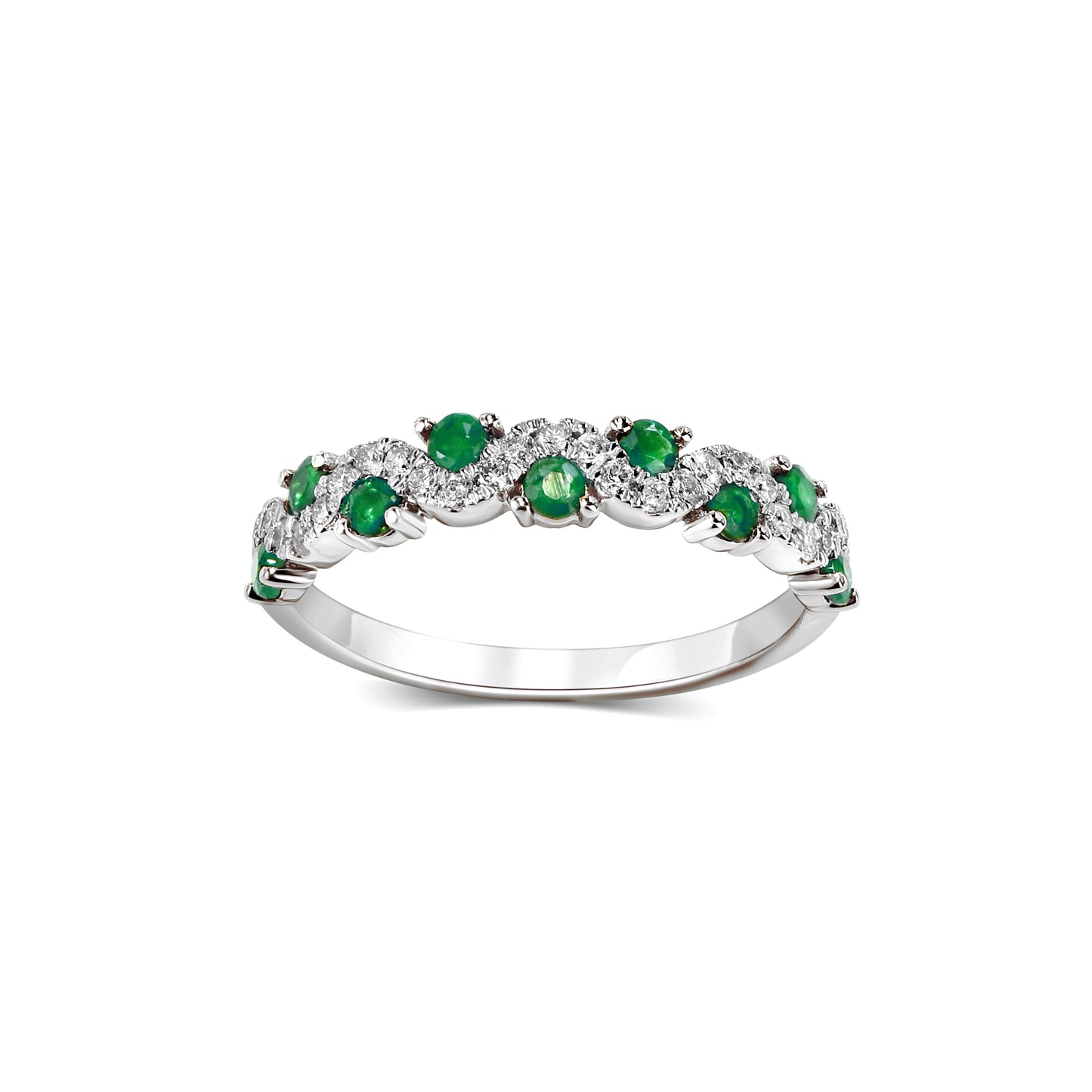 18k White Gold Gemstone Diamond Wave Ring
