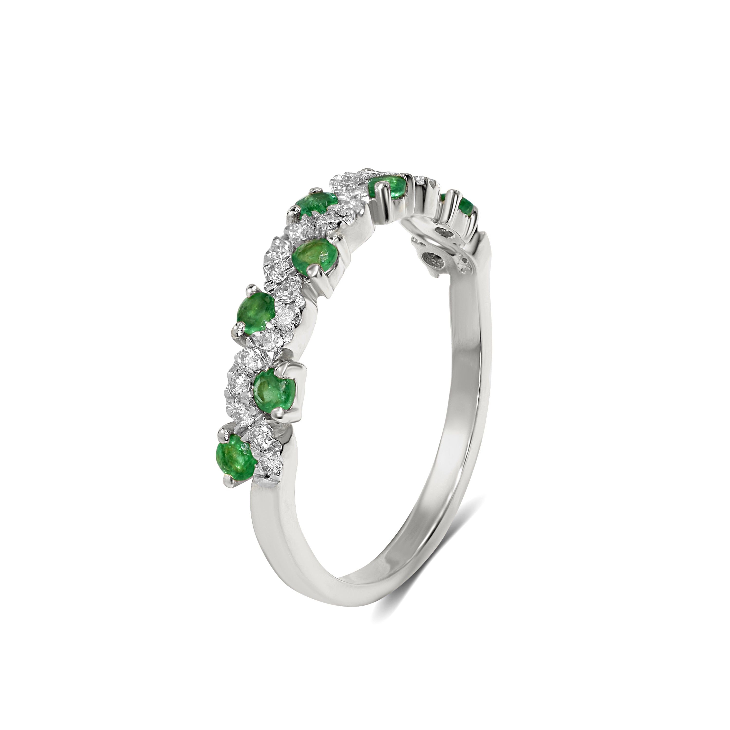 18k White Gold Gemstone Diamond Wave Ring