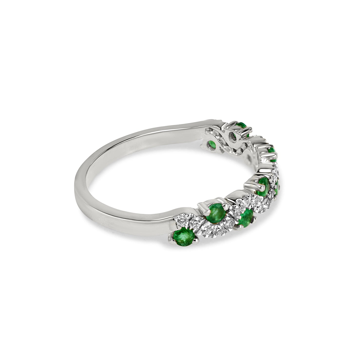 18k White Gold Gemstone Diamond Wave Ring