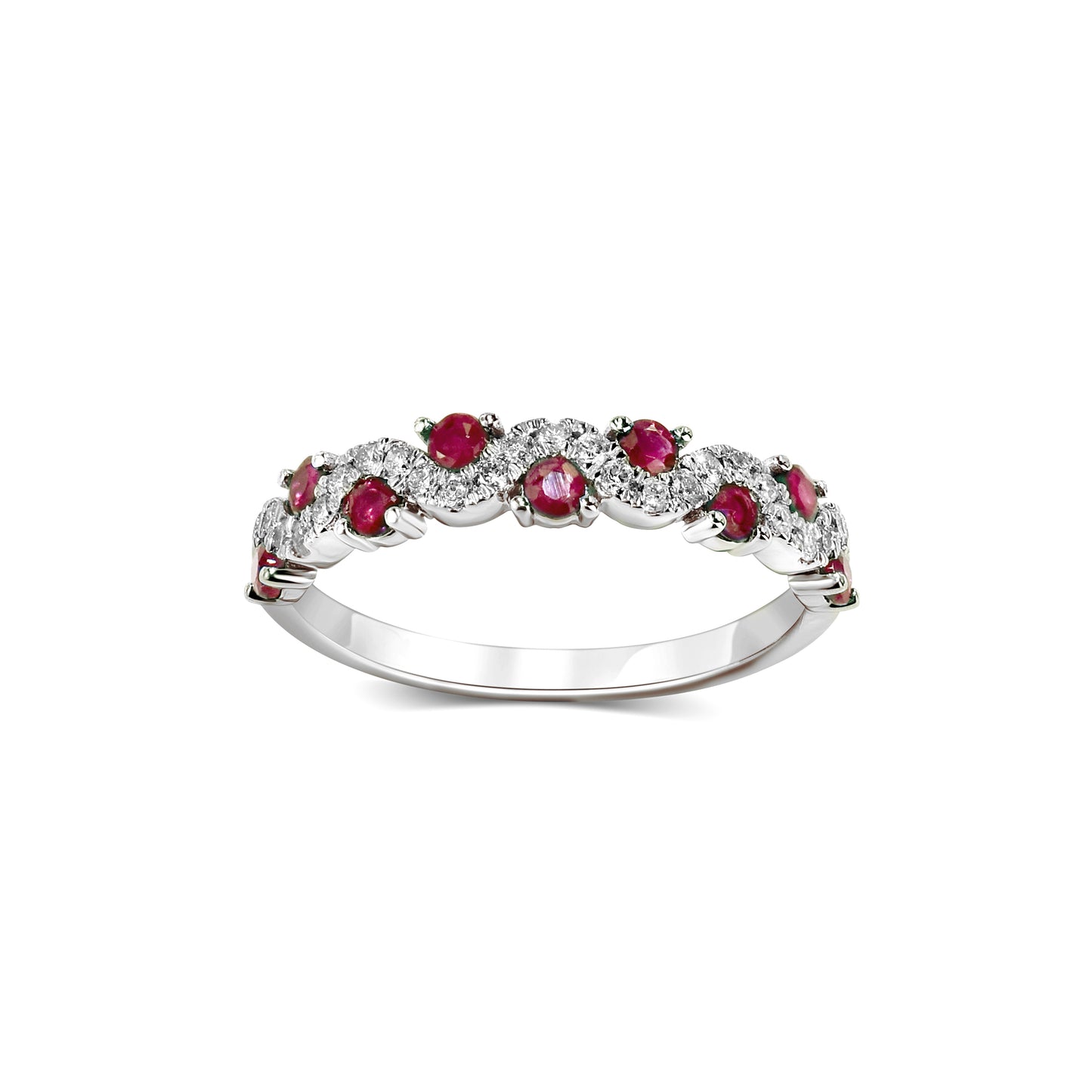 18k White Gold Gemstone Diamond Wave Ring