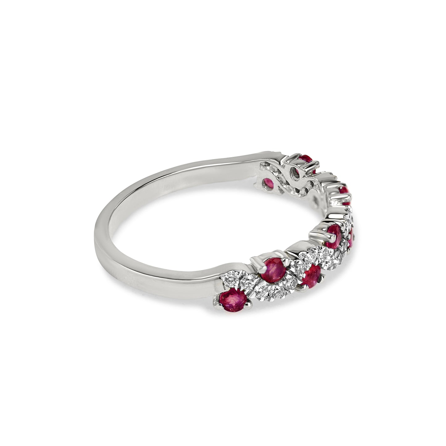 18k White Gold Gemstone Diamond Wave Ring