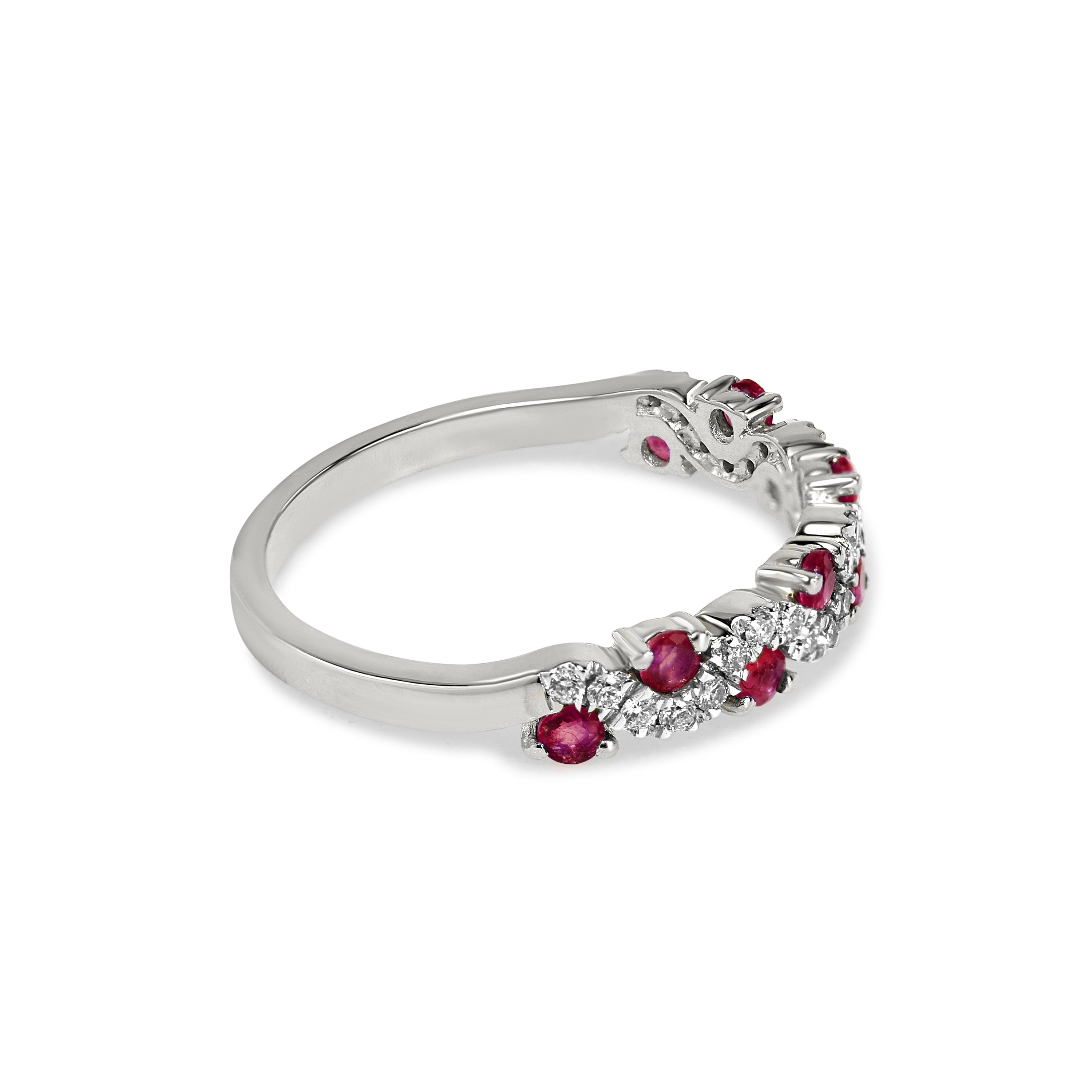 18k White Gold Gemstone Diamond Wave Ring