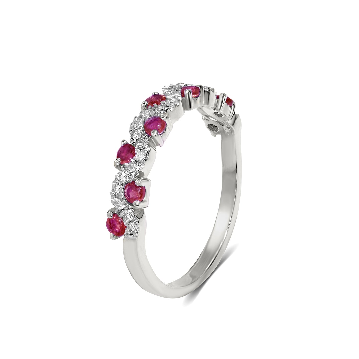 18k White Gold Gemstone Diamond Wave Ring