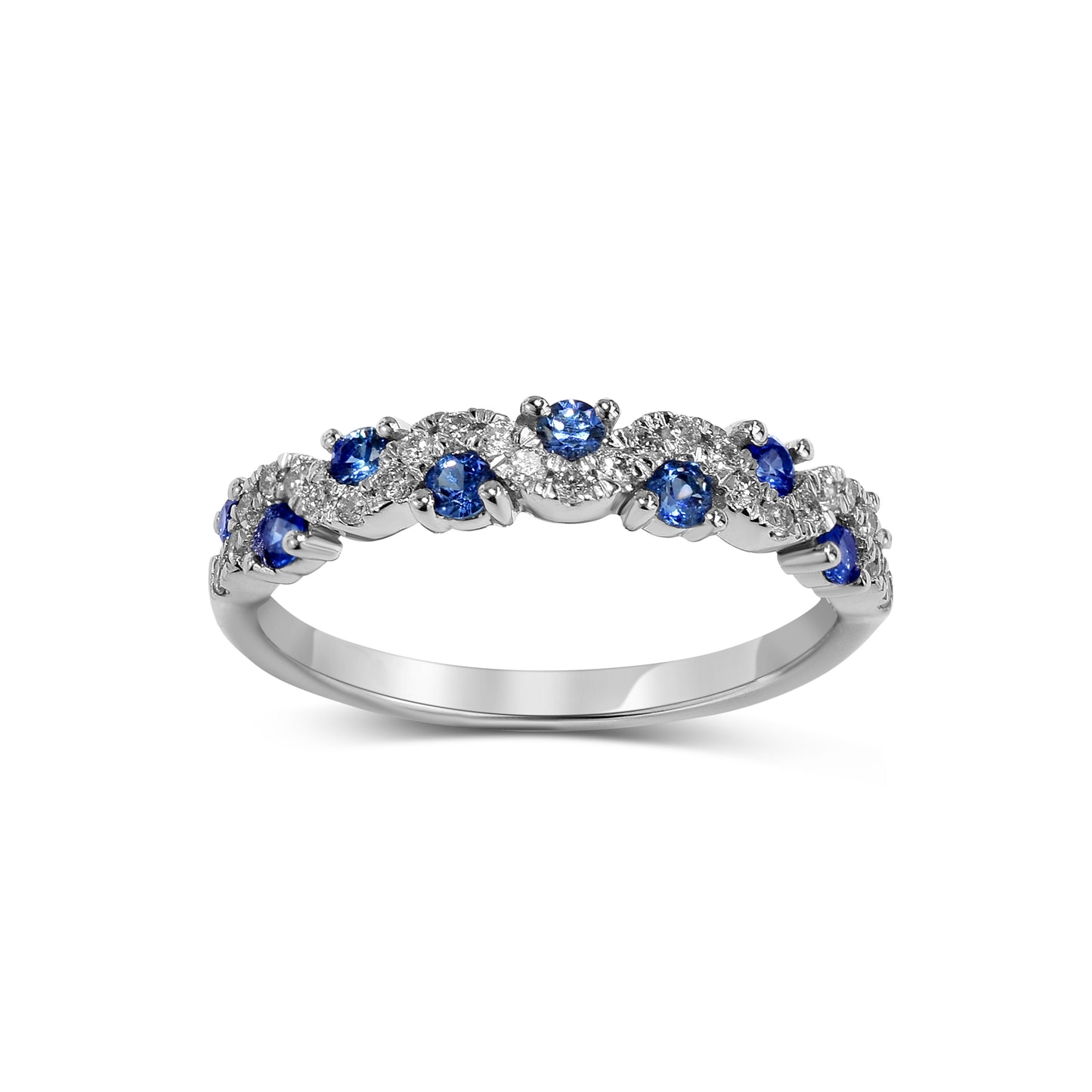 18k White Gold Gemstone Diamond Wave Ring