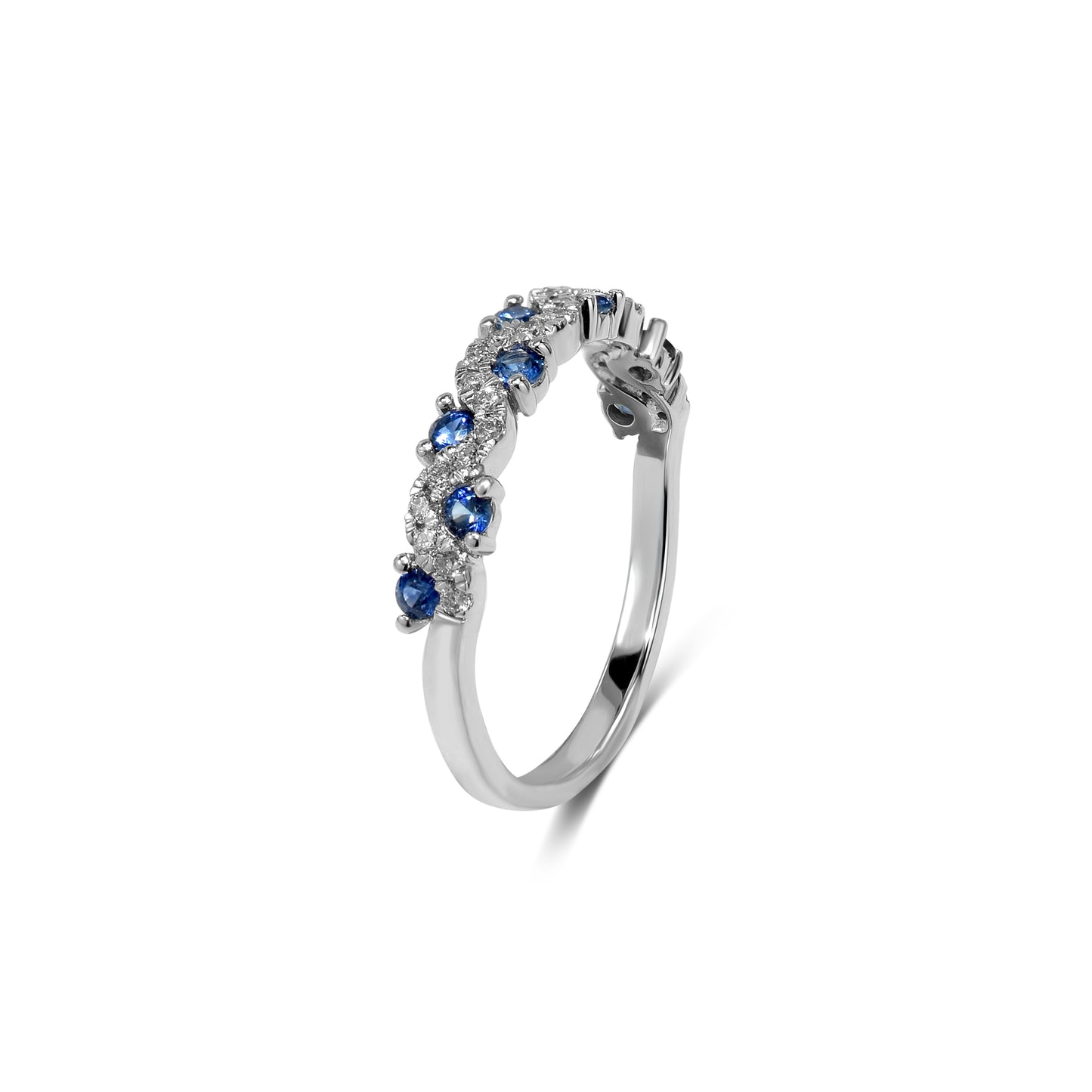 18k White Gold Gemstone Diamond Wave Ring