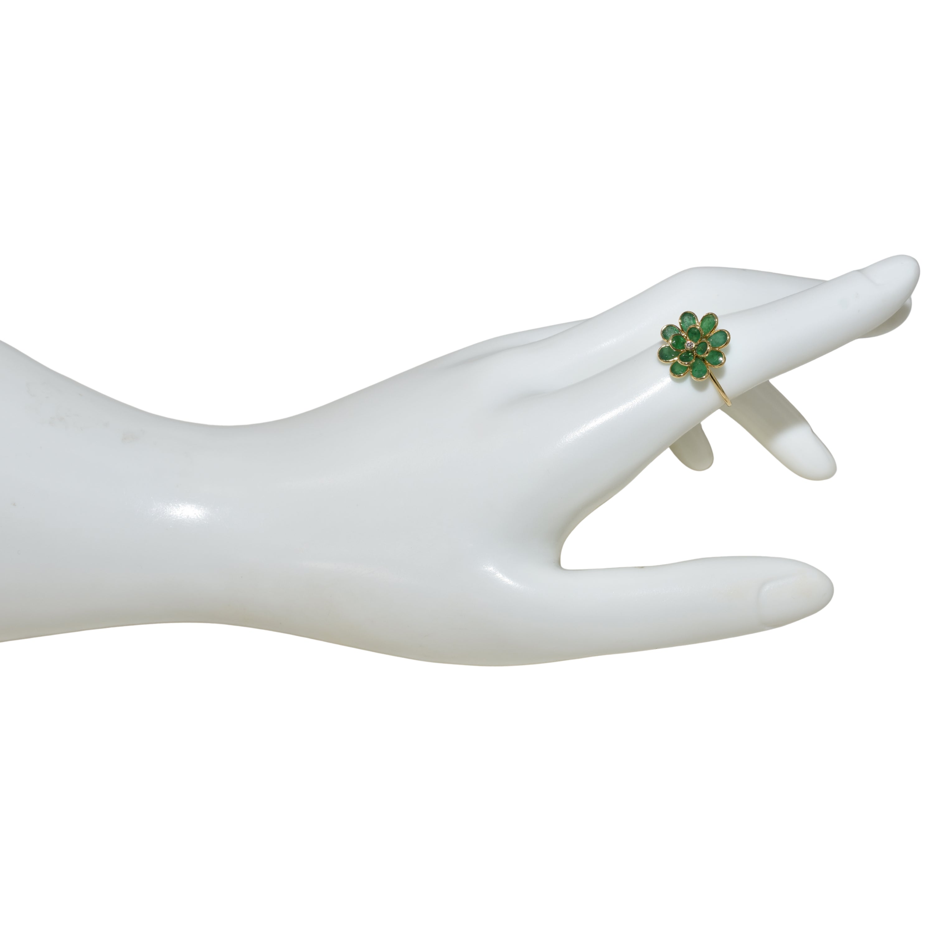 18k Emerald Diamond Flower Cluster Ring