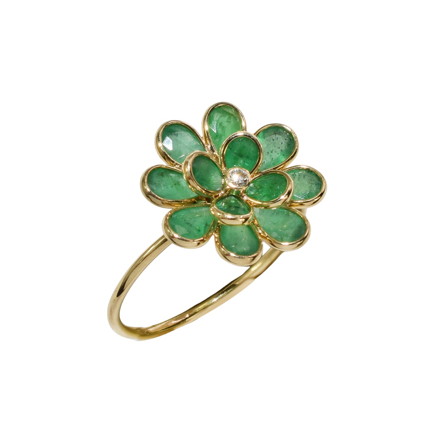 18k Emerald Diamond Flower Cluster Ring