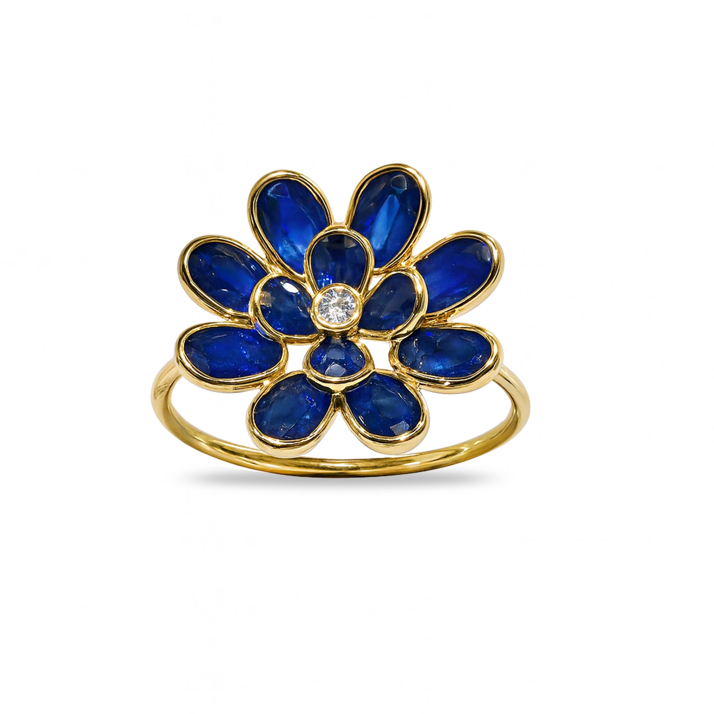 18k Sapphire Diamond Flower Cluster Ring