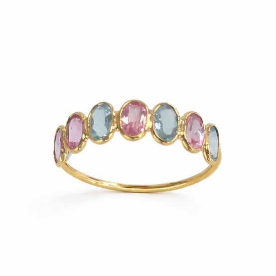 18k Aquamarine Pink Spinel Oval Bezel Ring