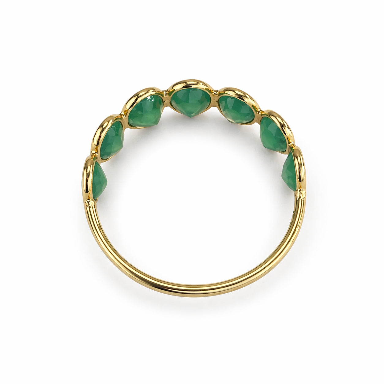 18k Emerald Round Bezel Half Etenity Ring