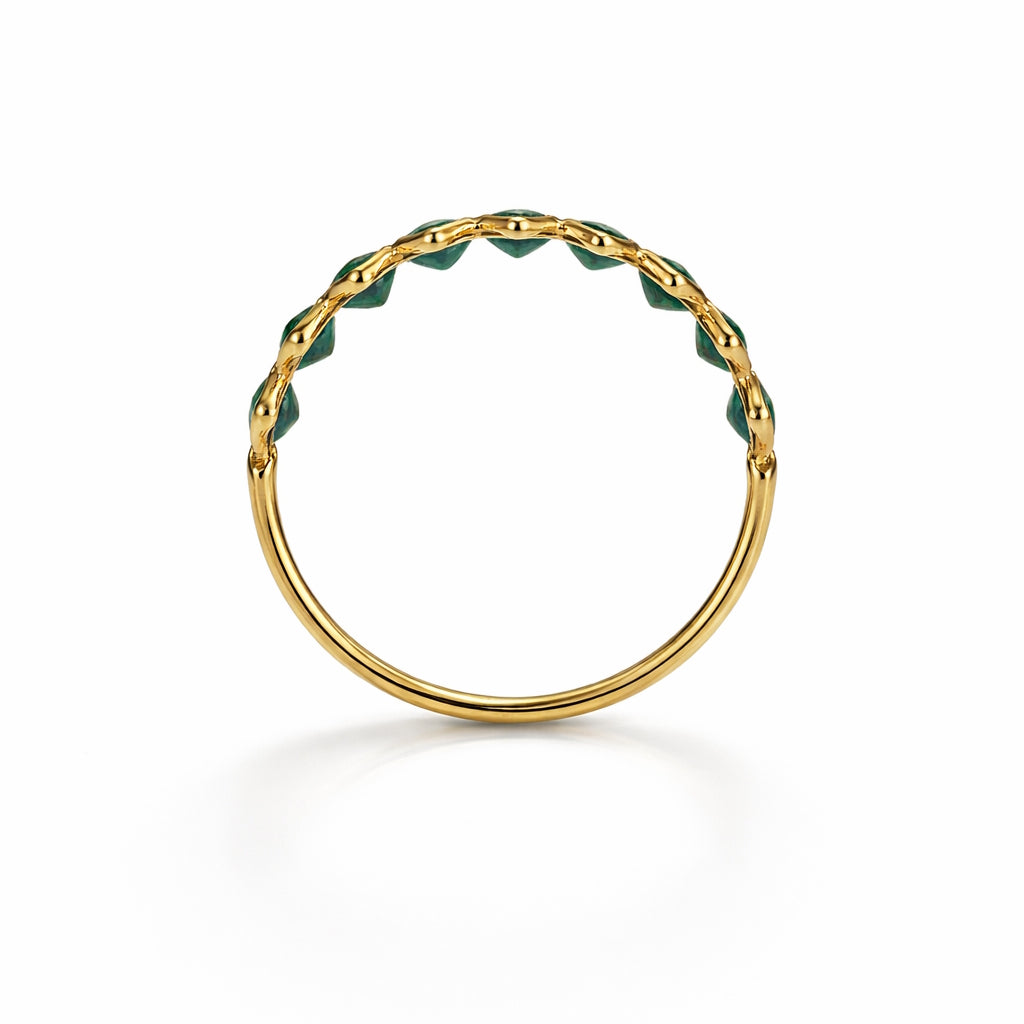 18k Emerald Marquise Bezel Half Eternity Ring