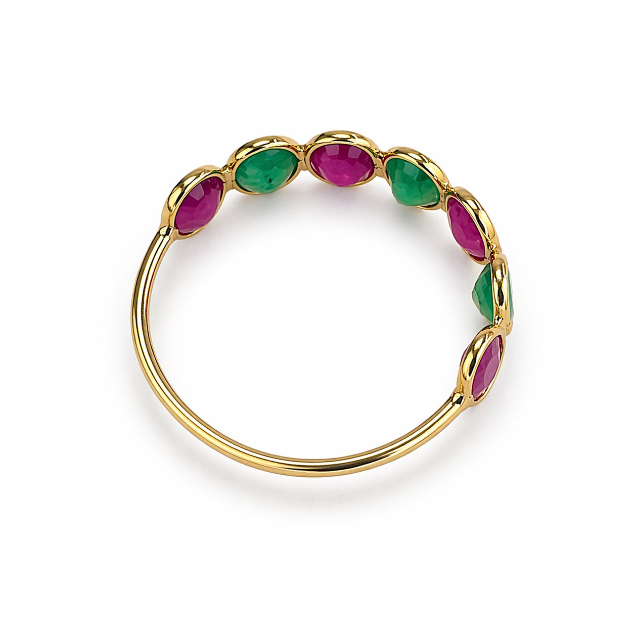 18k Ruby Emerald Oval Bezel Half Eternity Ring