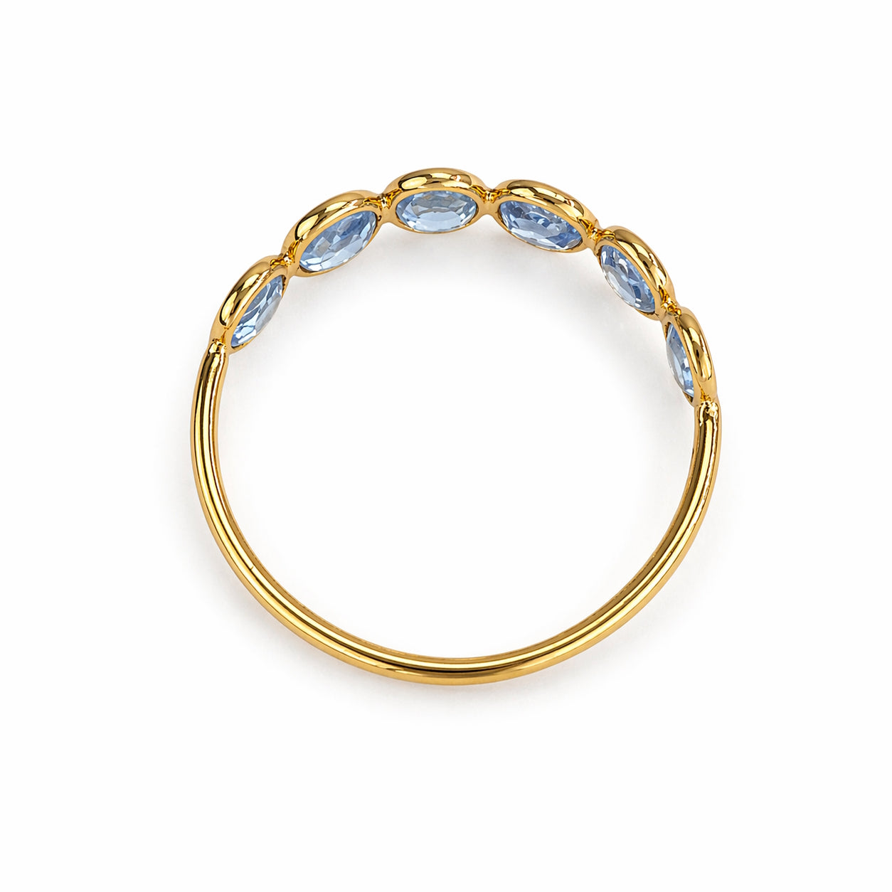 18k Sapphire Round Bezel Half Eternity Ring