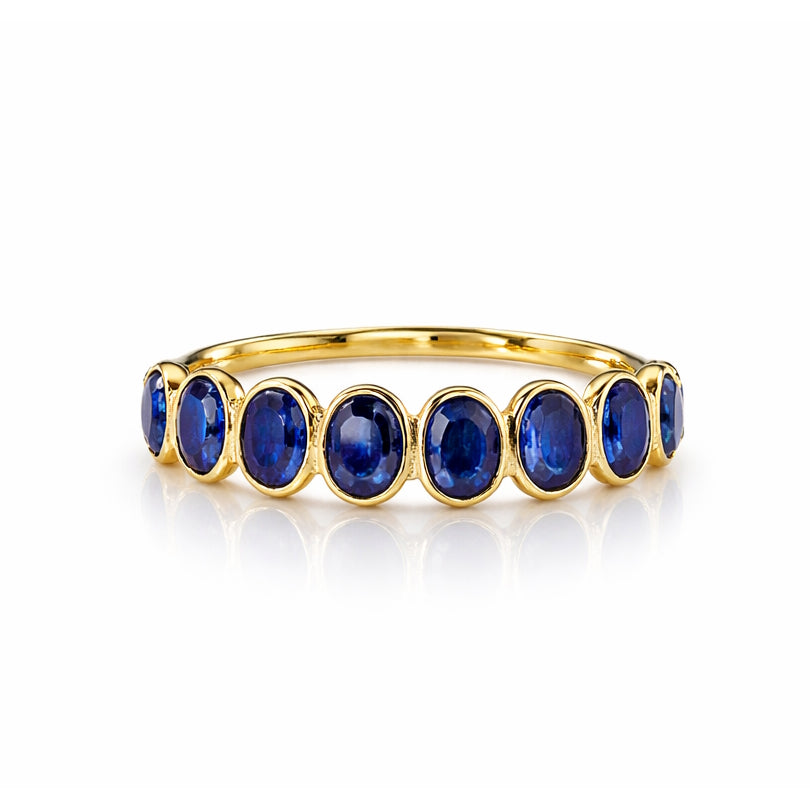 18k Sapphire Oval Bezel Half Eternity Ring