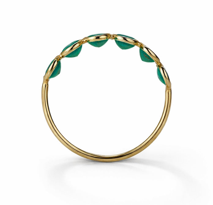 18k Emerald Round Bezel Half Eternity Ring