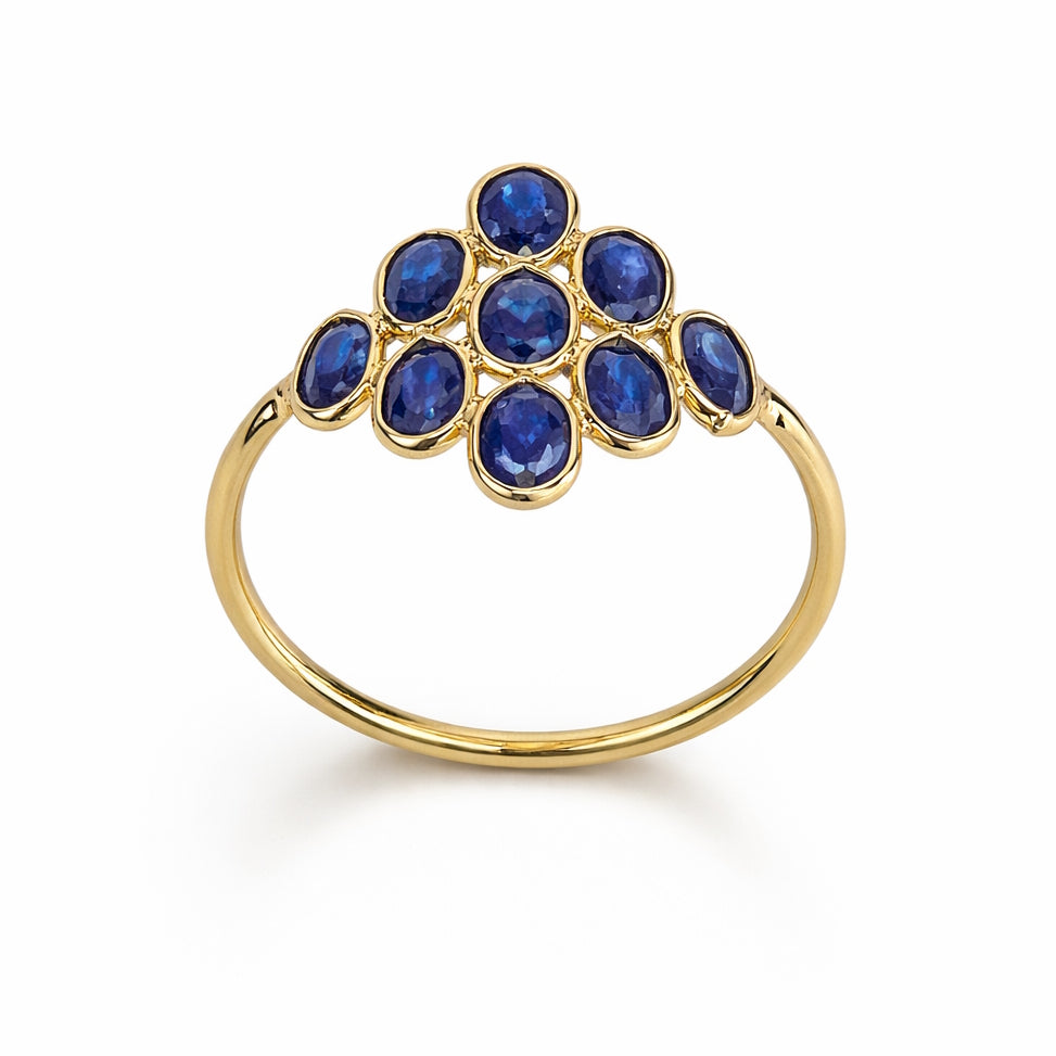 18k Sapphire Cluster Mesh Ring