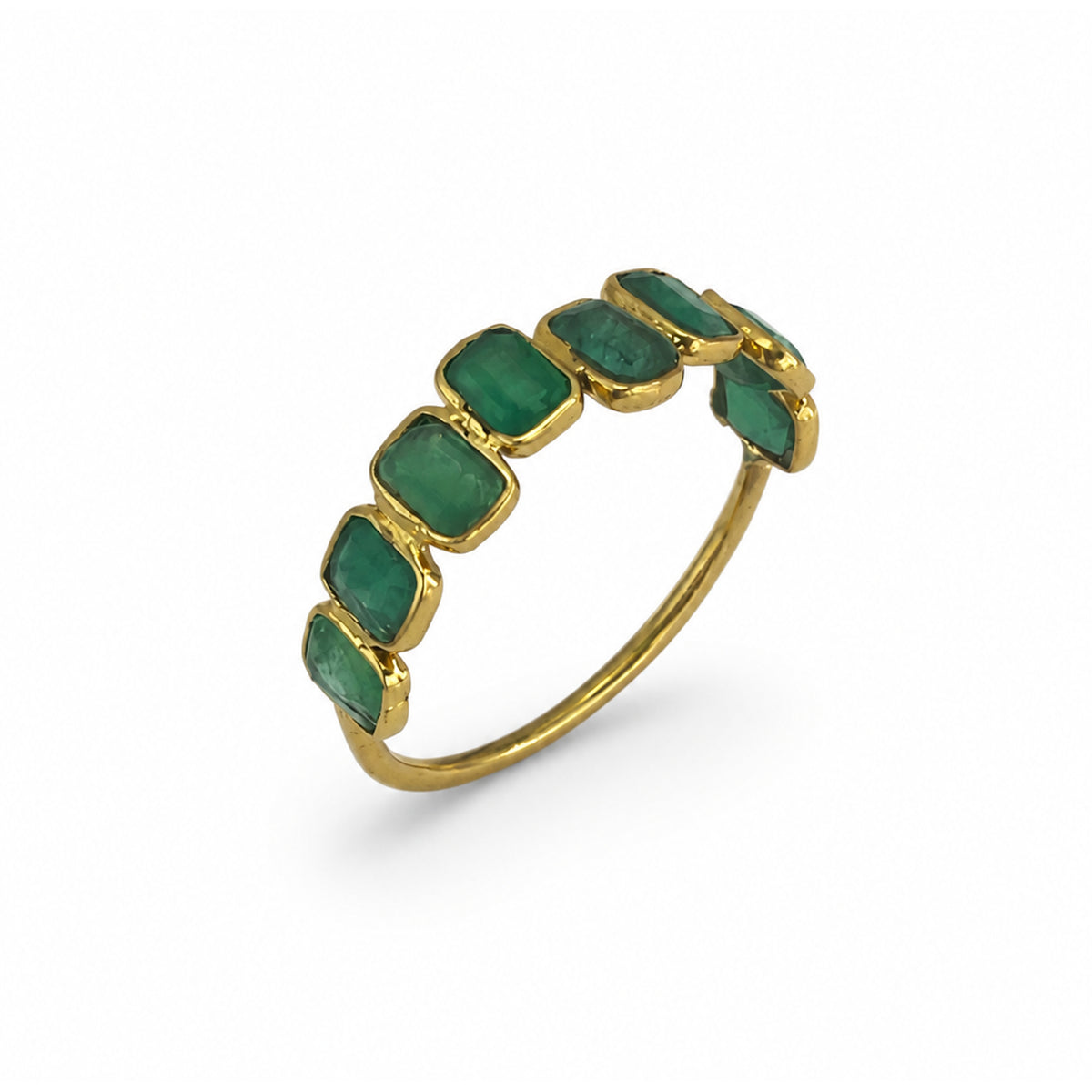 18k Emerald Half Eternity Bezel Ring