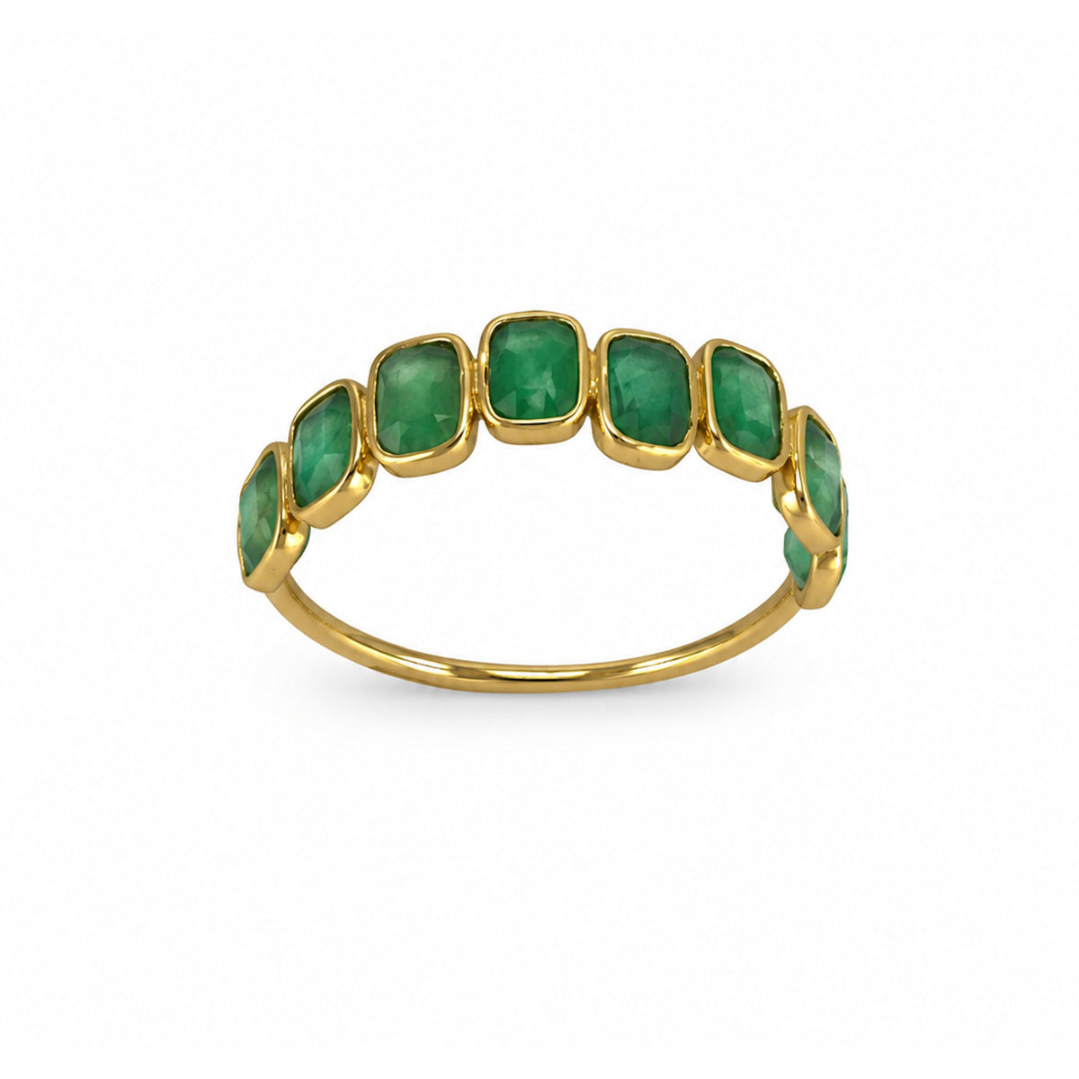 18k Emerald Half Eternity Bezel Ring
