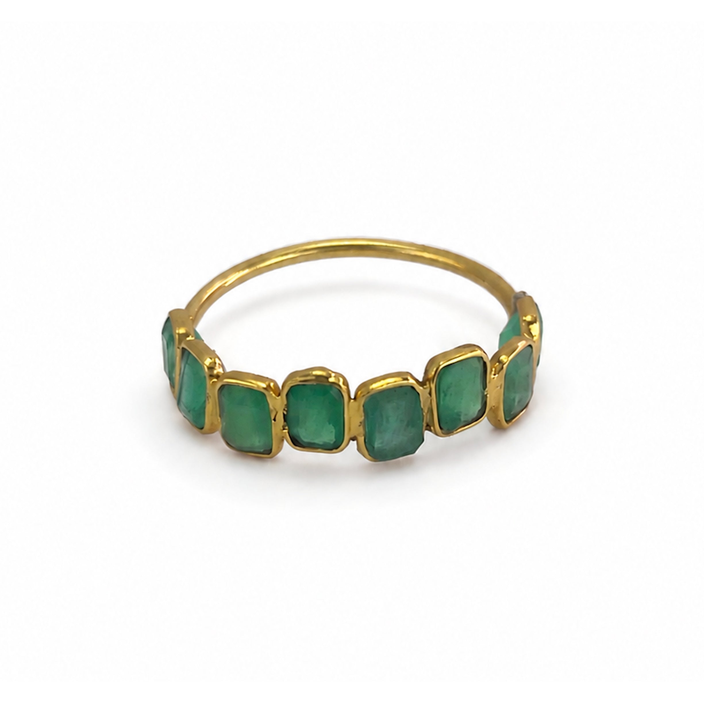 18k Emerald Half Eternity Bezel Ring
