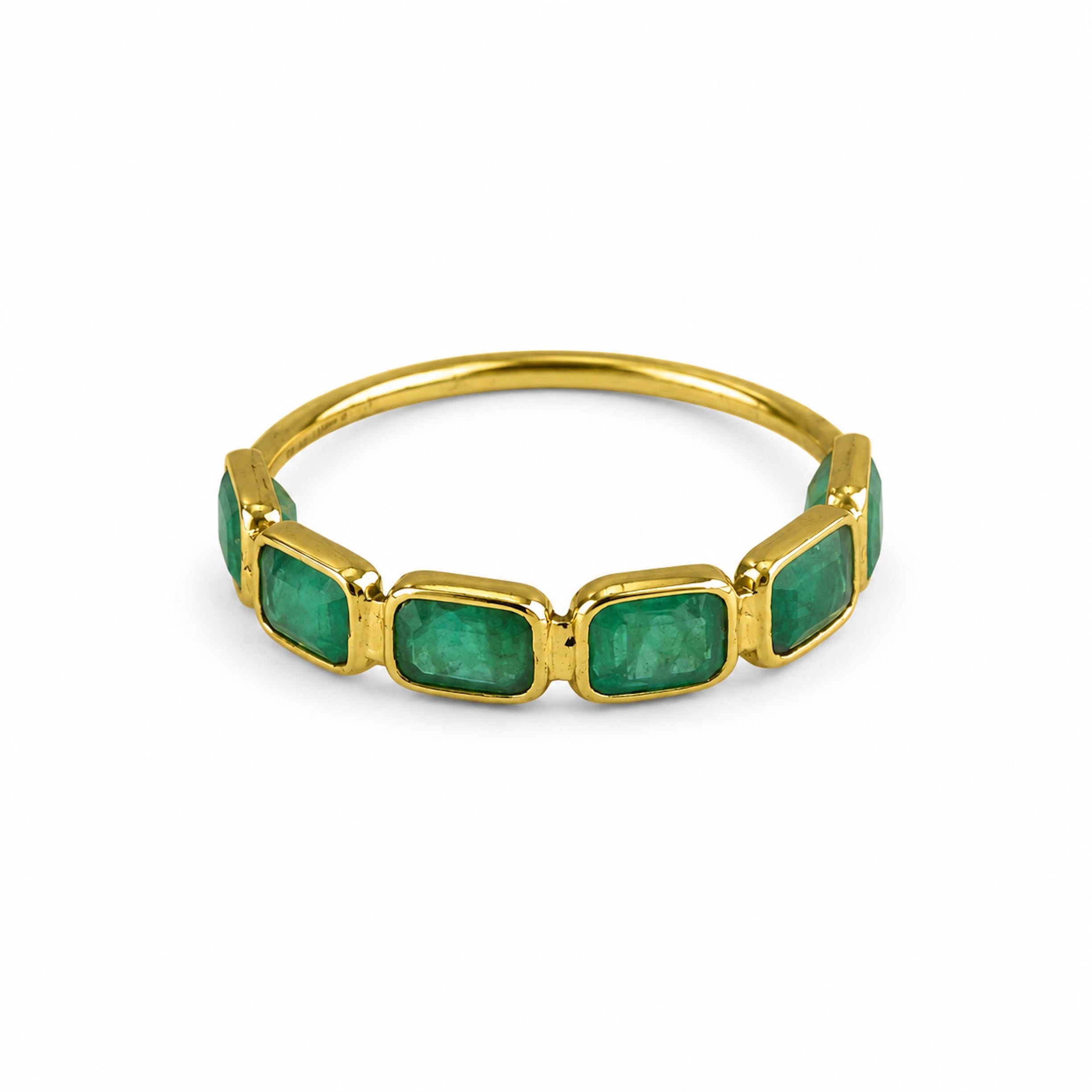 18k Emerald Half Eternity Bezel Ring