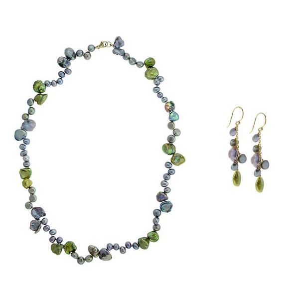 14k Keshi Pearl Earring Necklace Set
