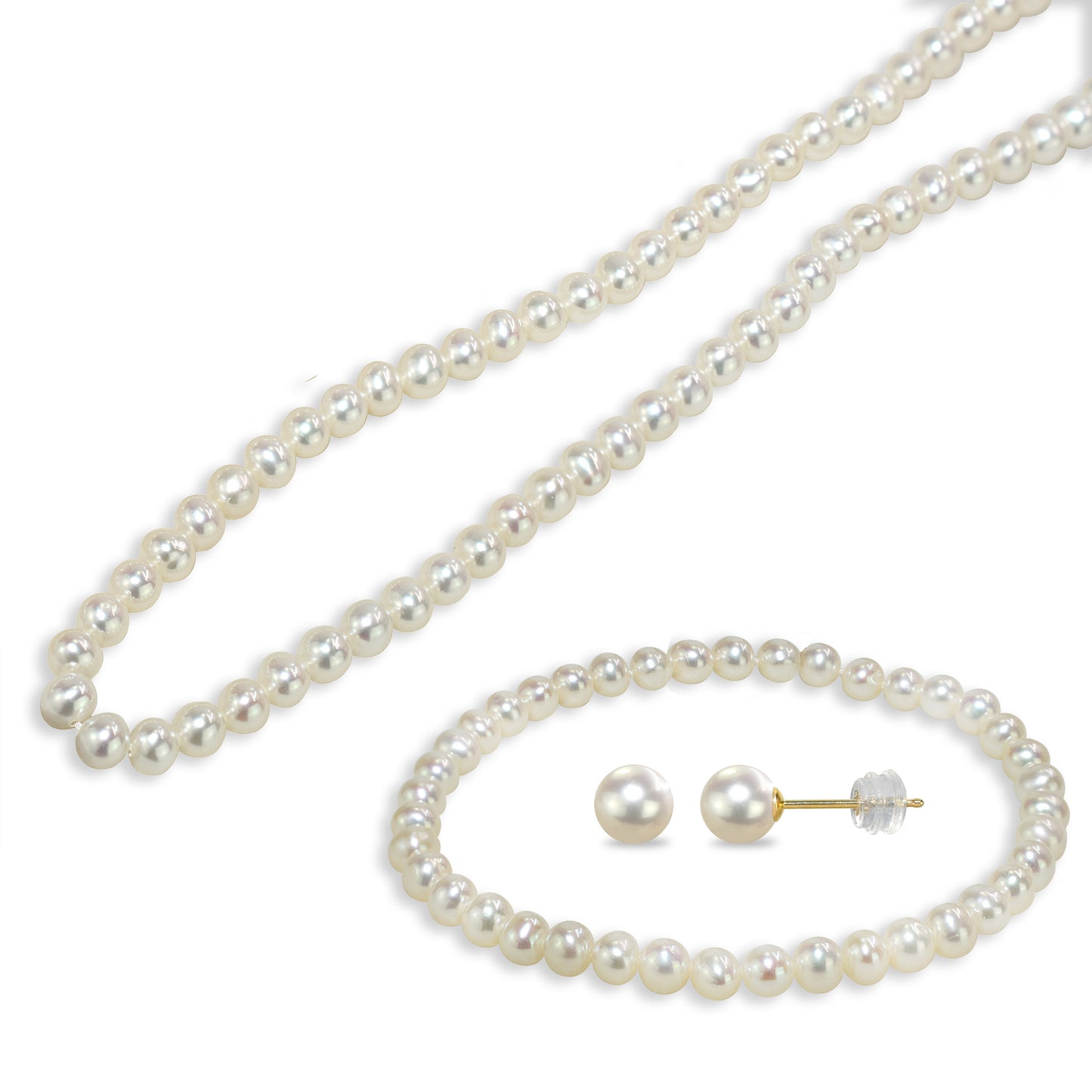 14k Fresh Water Pearl Necklace Bracelet Earring Set
