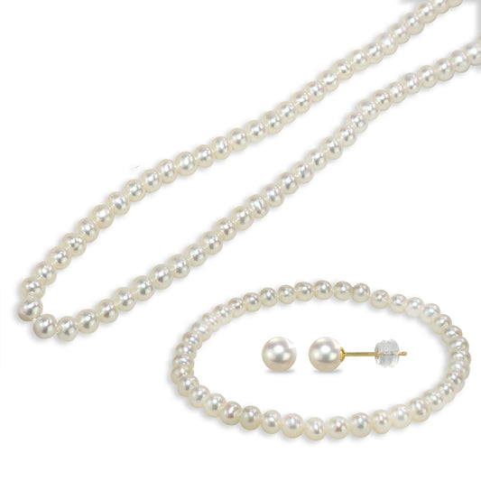 14k Fresh Water Pearl Necklace Bracelet Earring Set