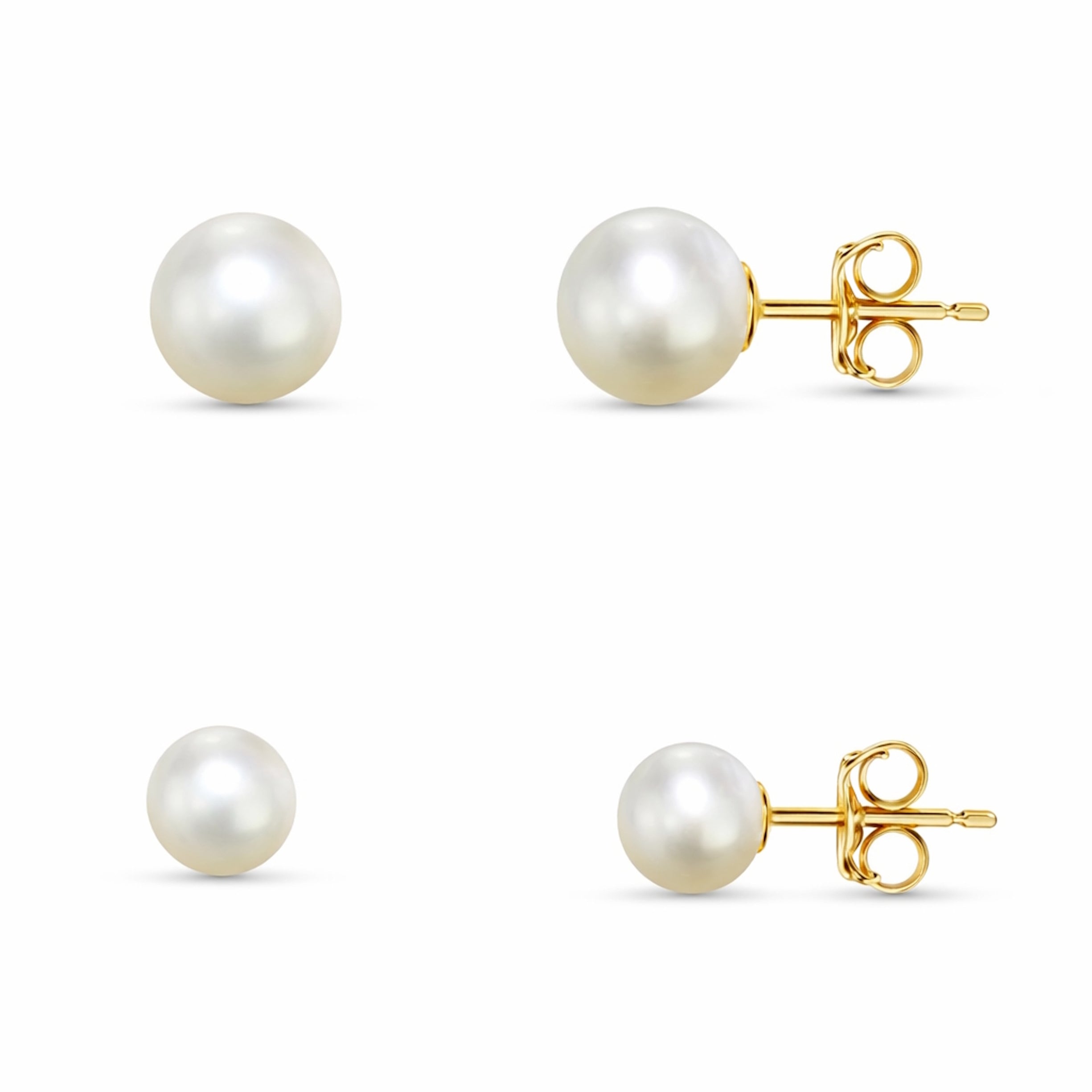 14k White Pearl Stud Earring Set of 2