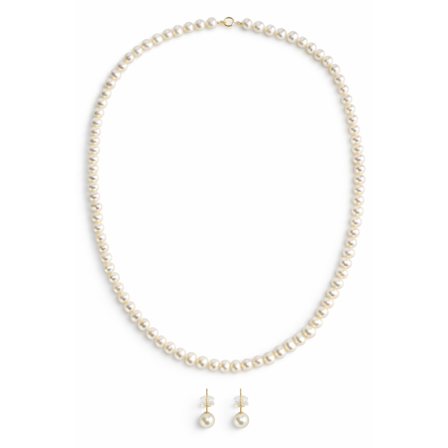 14k White Pearl Necklace & Earring Set
