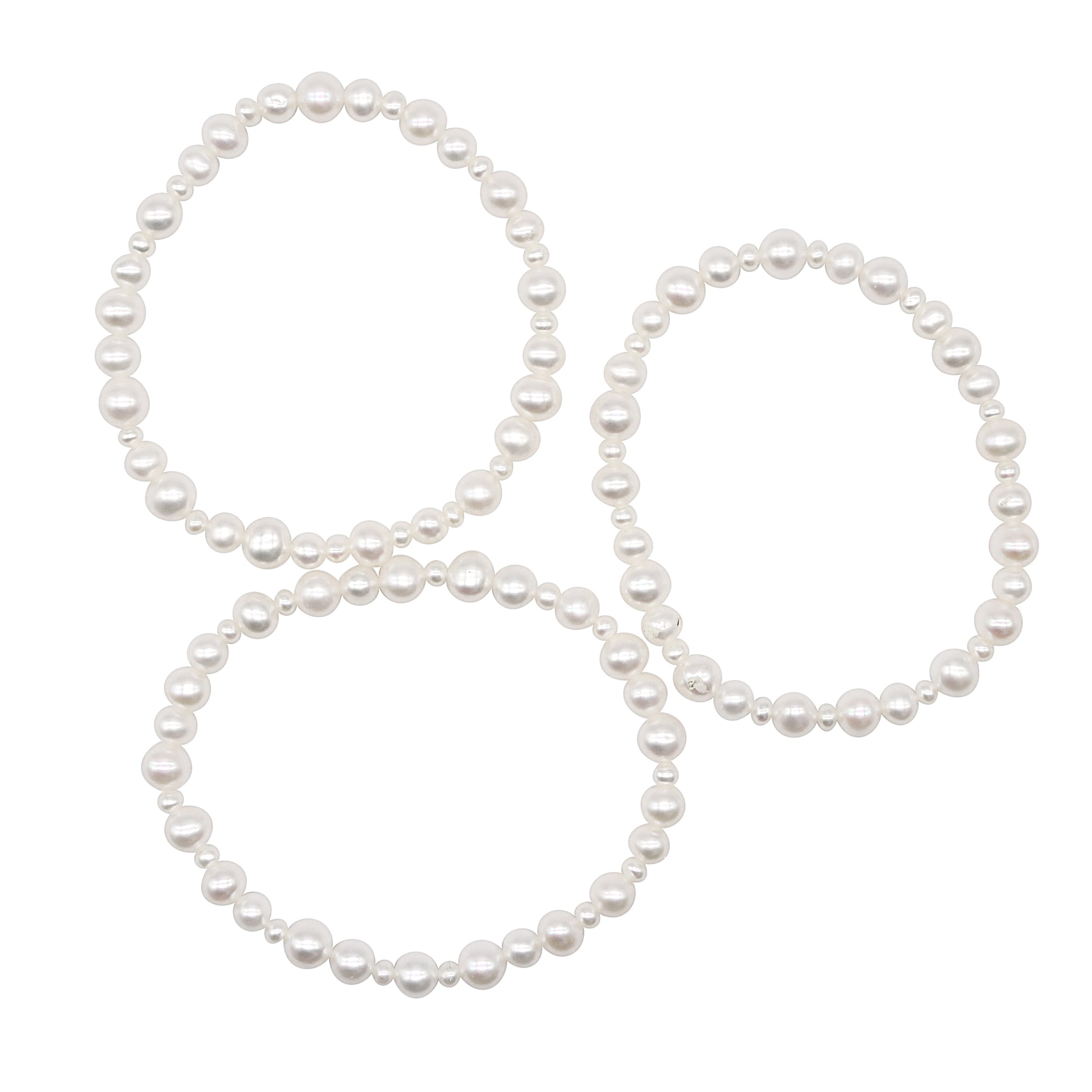 White Freshwater Pearl Stretch Bracelet 3 Pc Set 7"