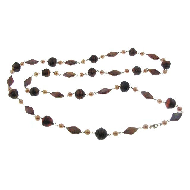 14k Champagne Brown Pearl Mixed Shape Link Necklace