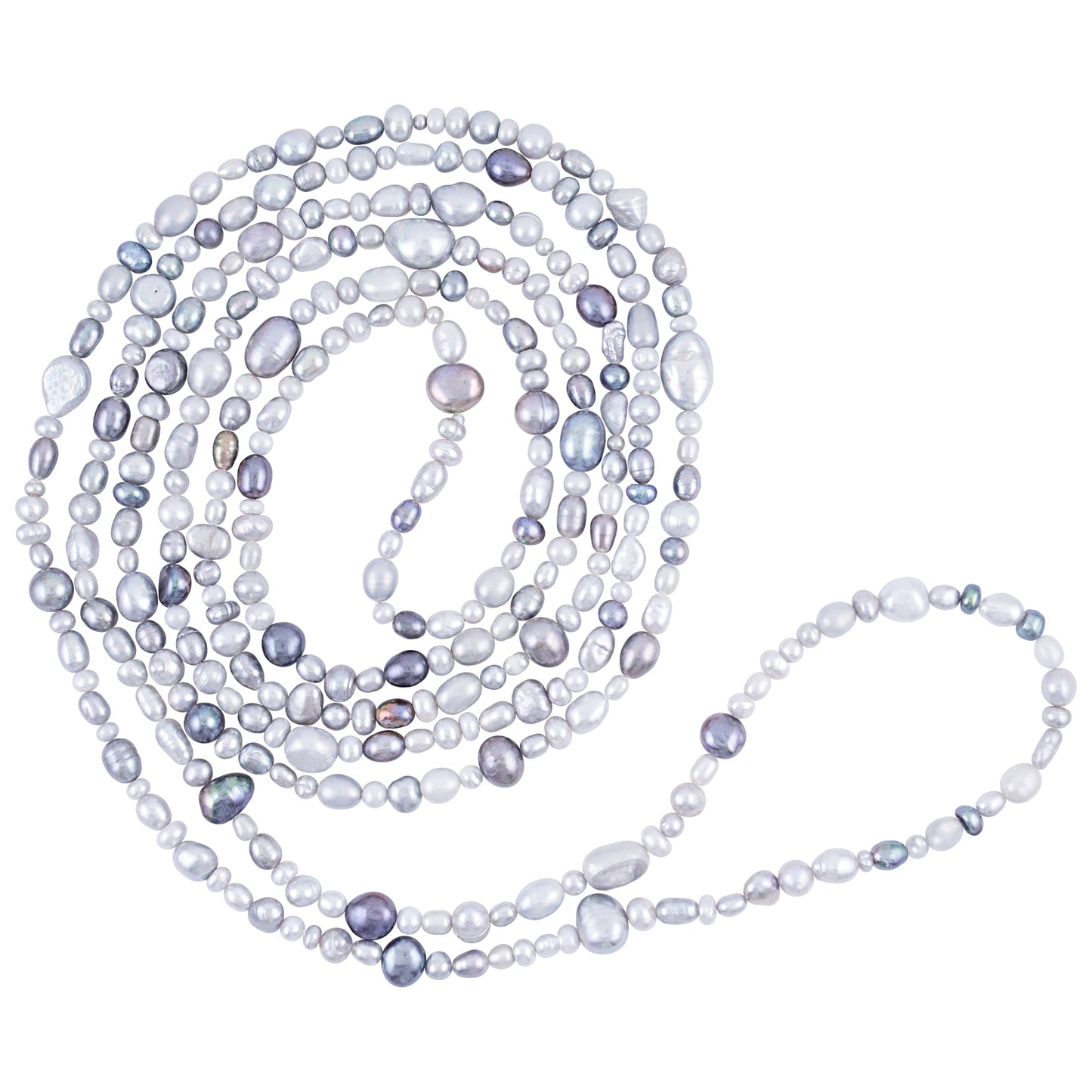 Endless Silver Mixed Freshwater Pearls Necklace 72"