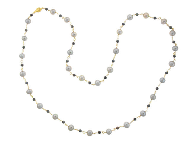 14k Grey and Peacock Color Freshwater Pearl Necklace