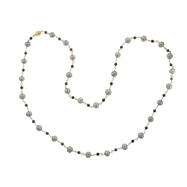 14k Grey and Peacock Color Freshwater Pearl Necklace