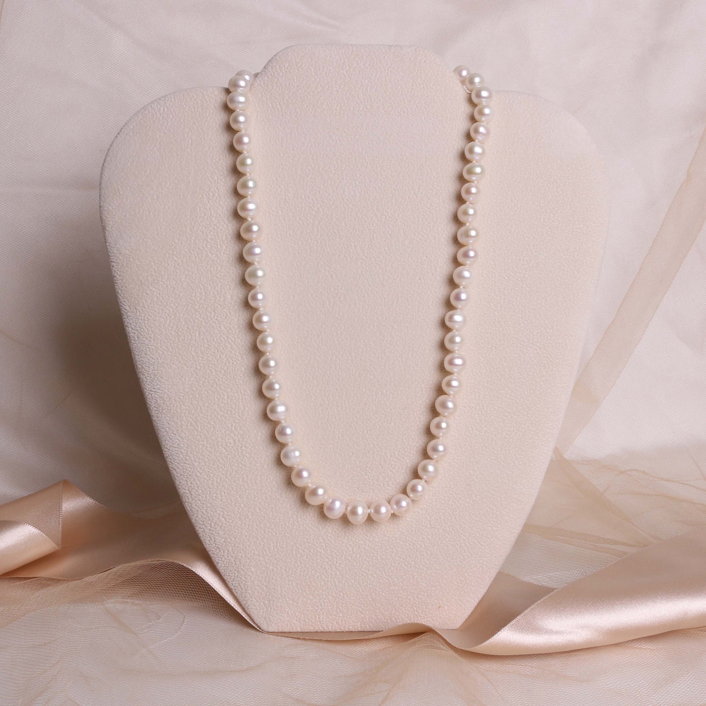 14k Yellow Gold White Freshwater Pearl Strand Necklace