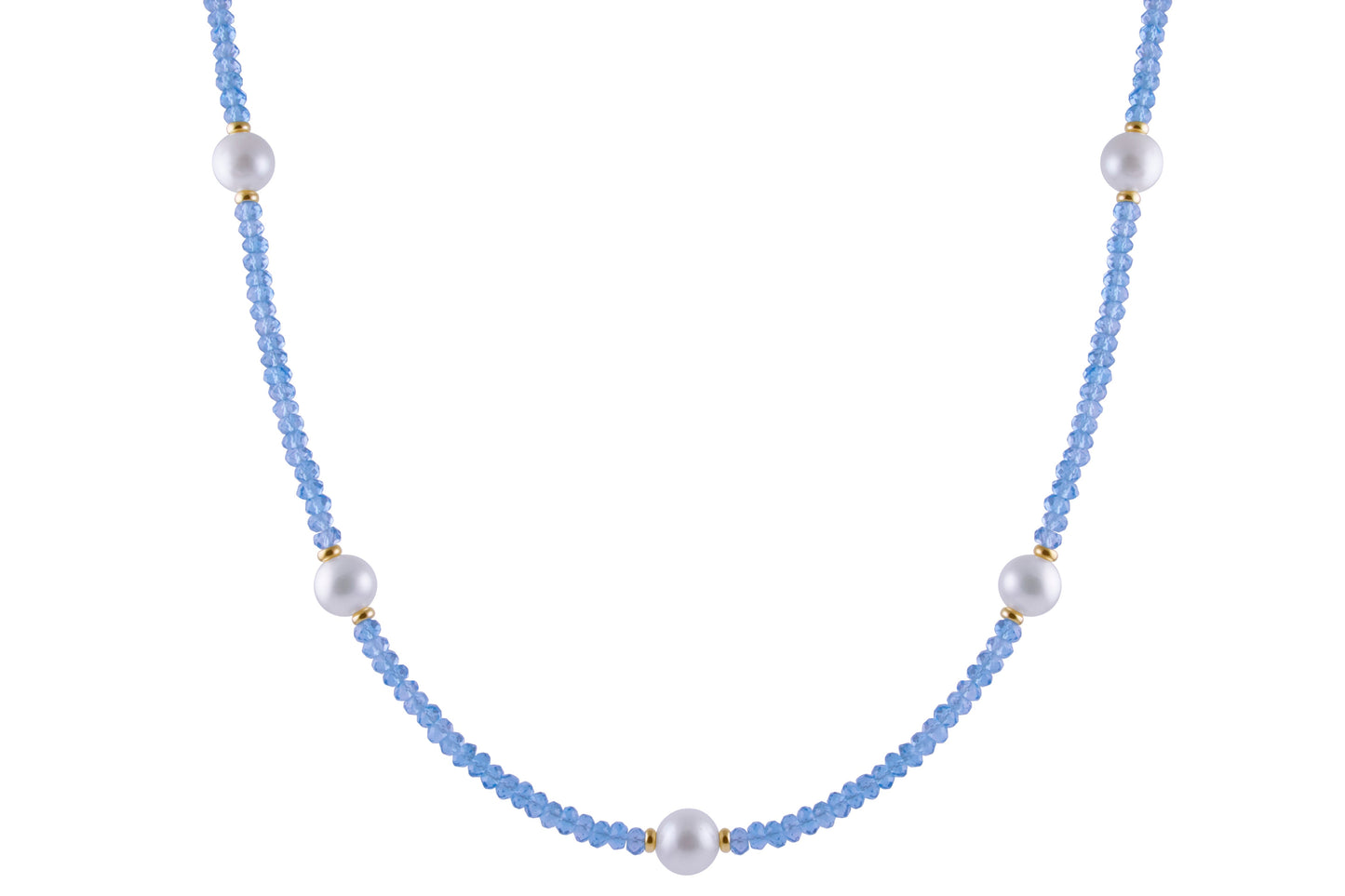 14k Swiss Blue Topaz White Freshwater Pearl Round Necklace