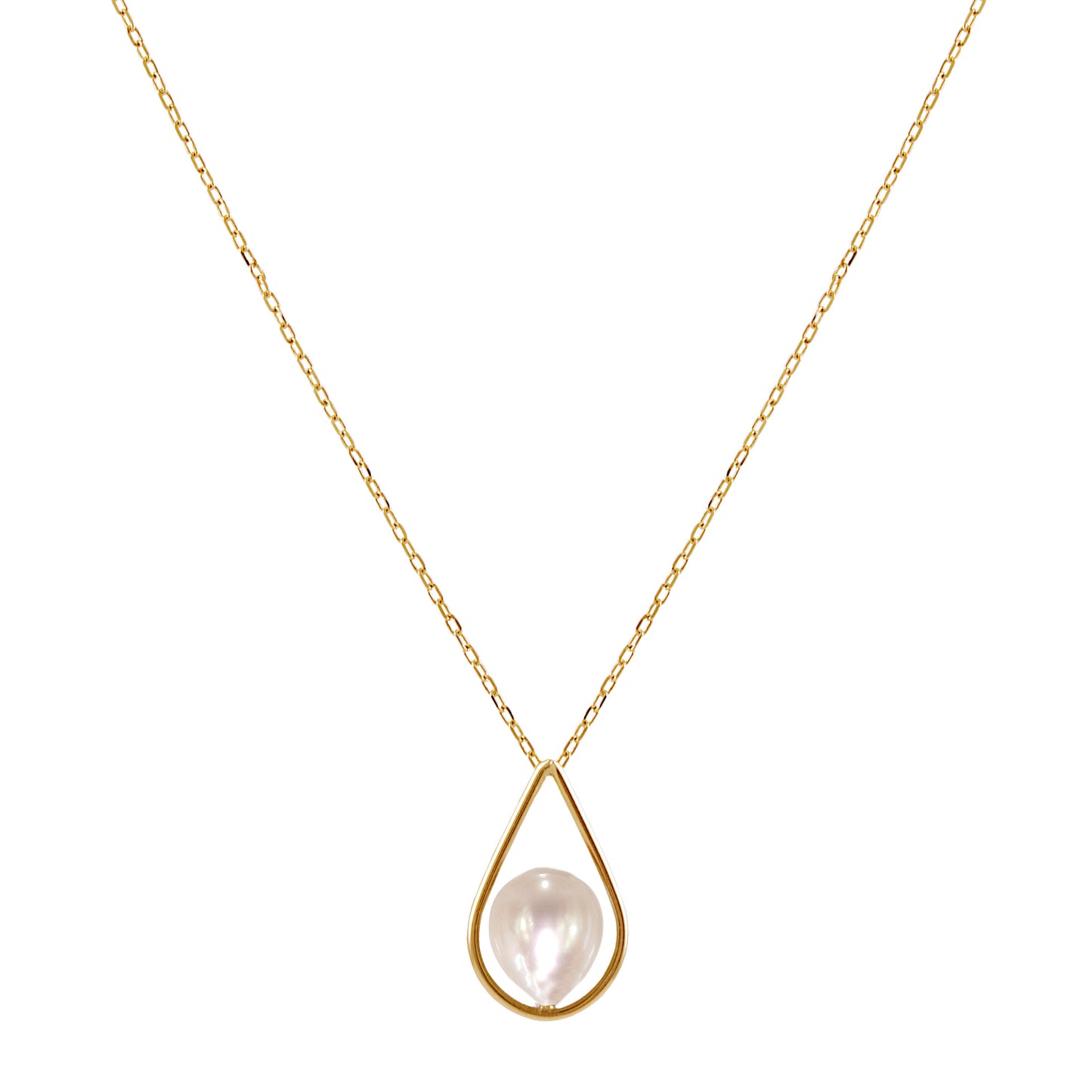 14k White Fresh Water Pearl Open Pear Shape Pendant Necklace