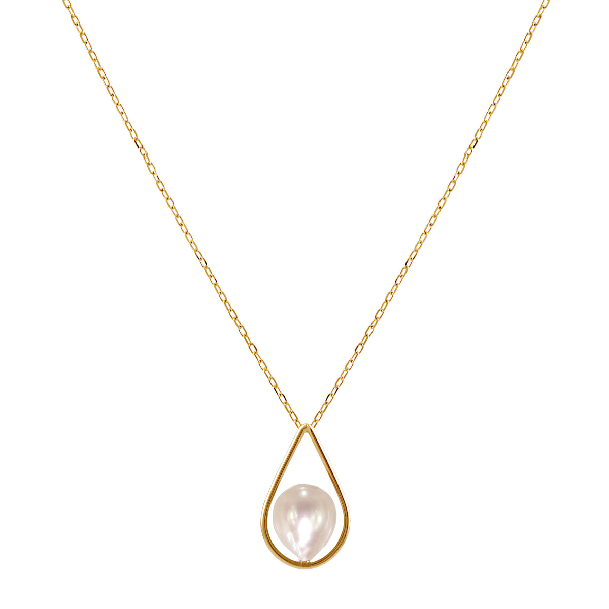 14k White Fresh Water Pearl Open Pear Shape Pendant Necklace