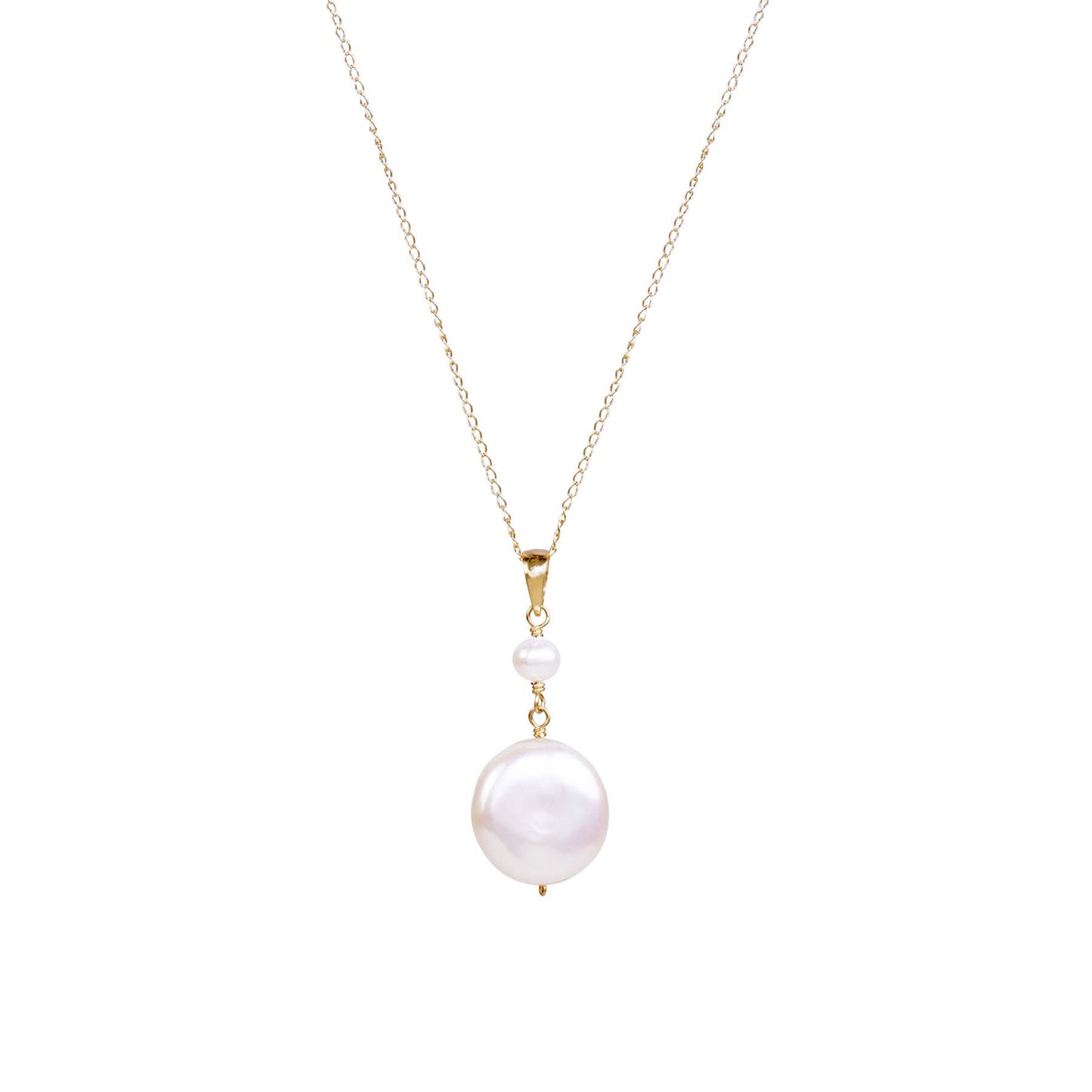 14k White Freshwater Pearl Coin Pendant Necklace 17"