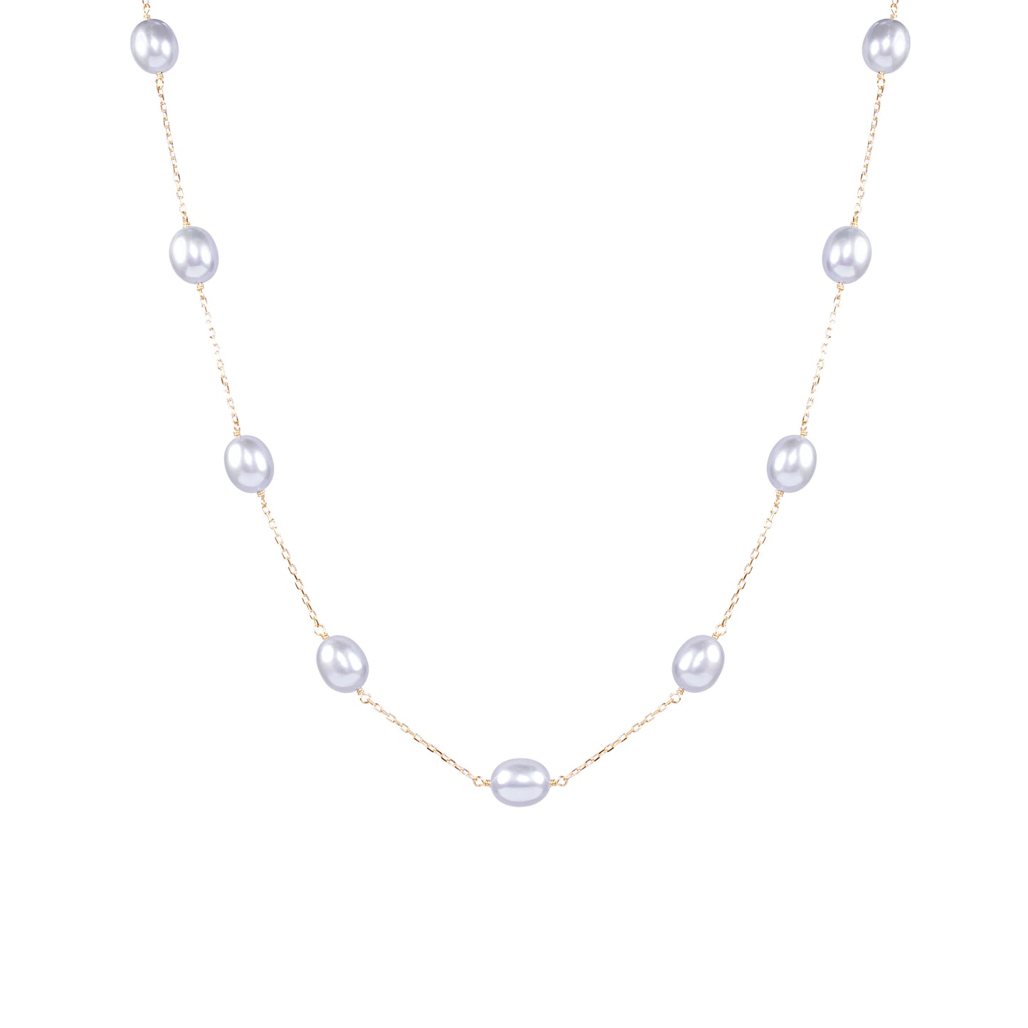 14k Grey FW Pearl 11 Station Necklace