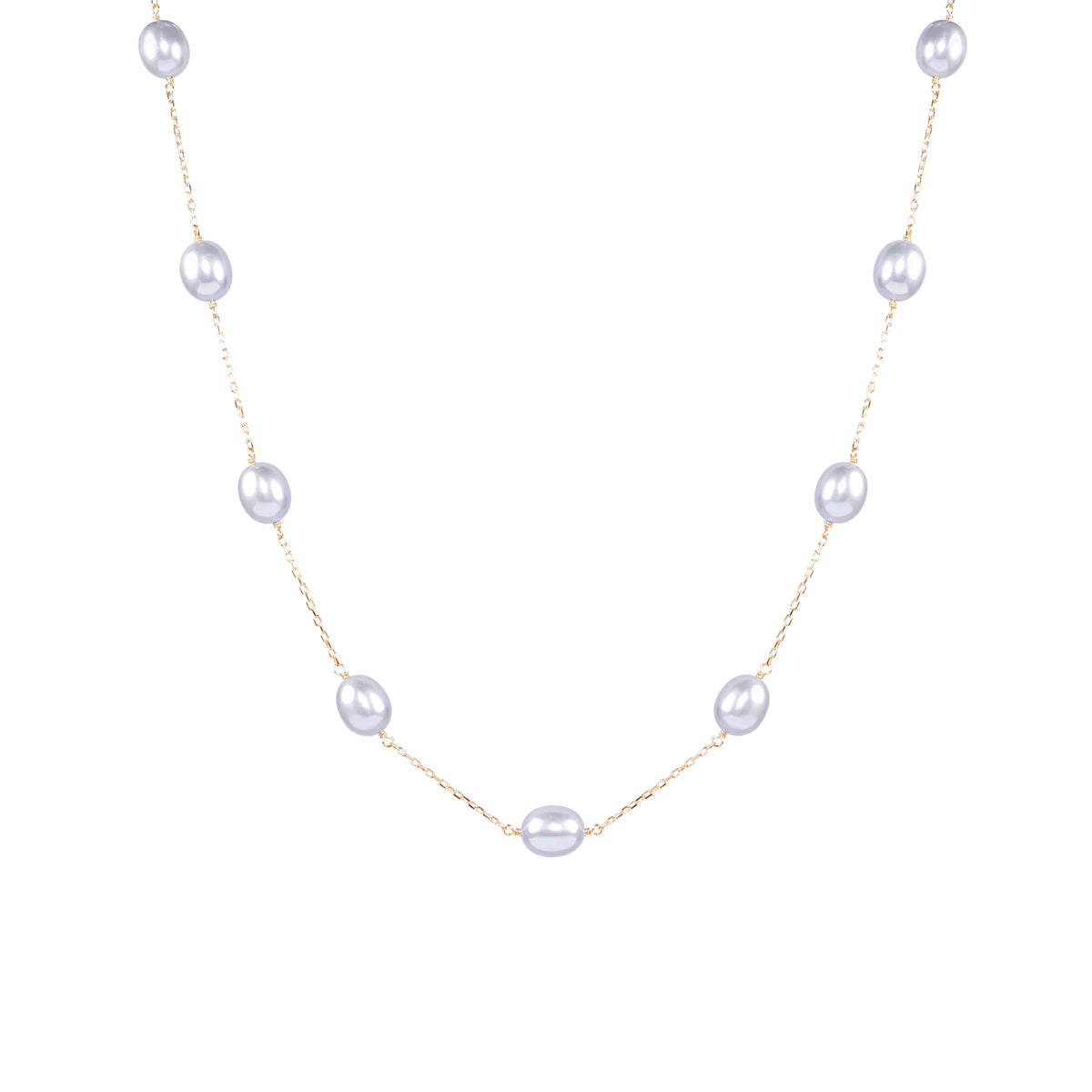 14k Grey FW Pearl 11 Station Necklace