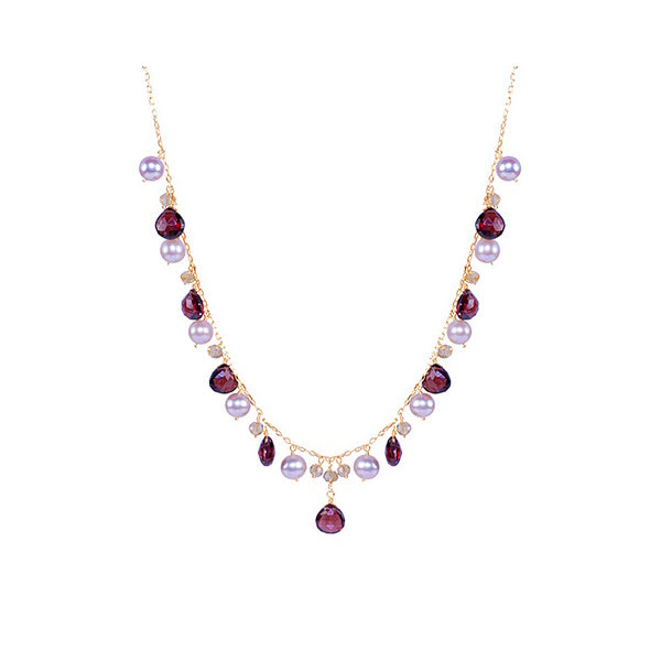 14k Pink Pearl, Garnet, Citrine Necklace