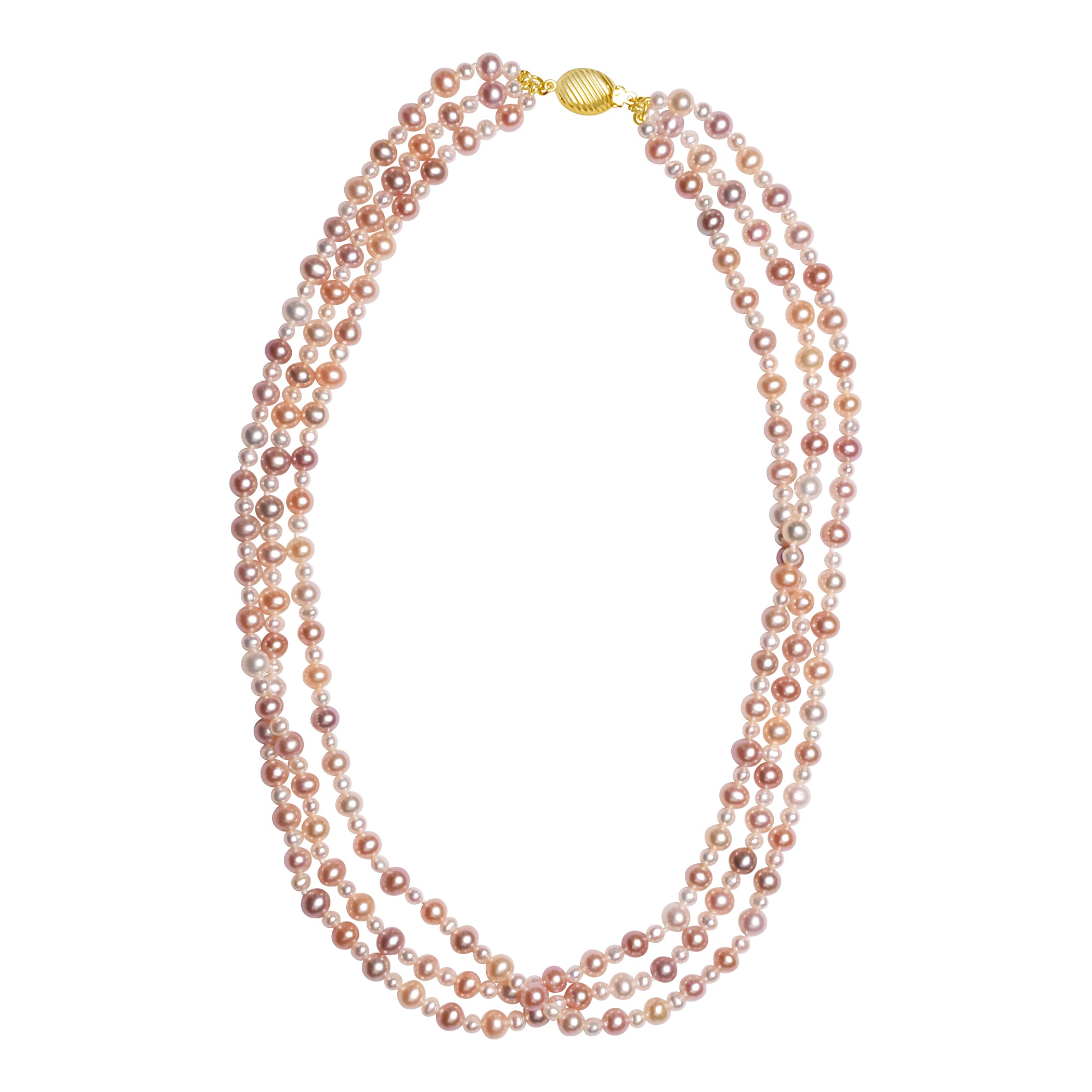 14k Multi Pink Freshwater Pearl 3 Strand Twist Necklace 18"