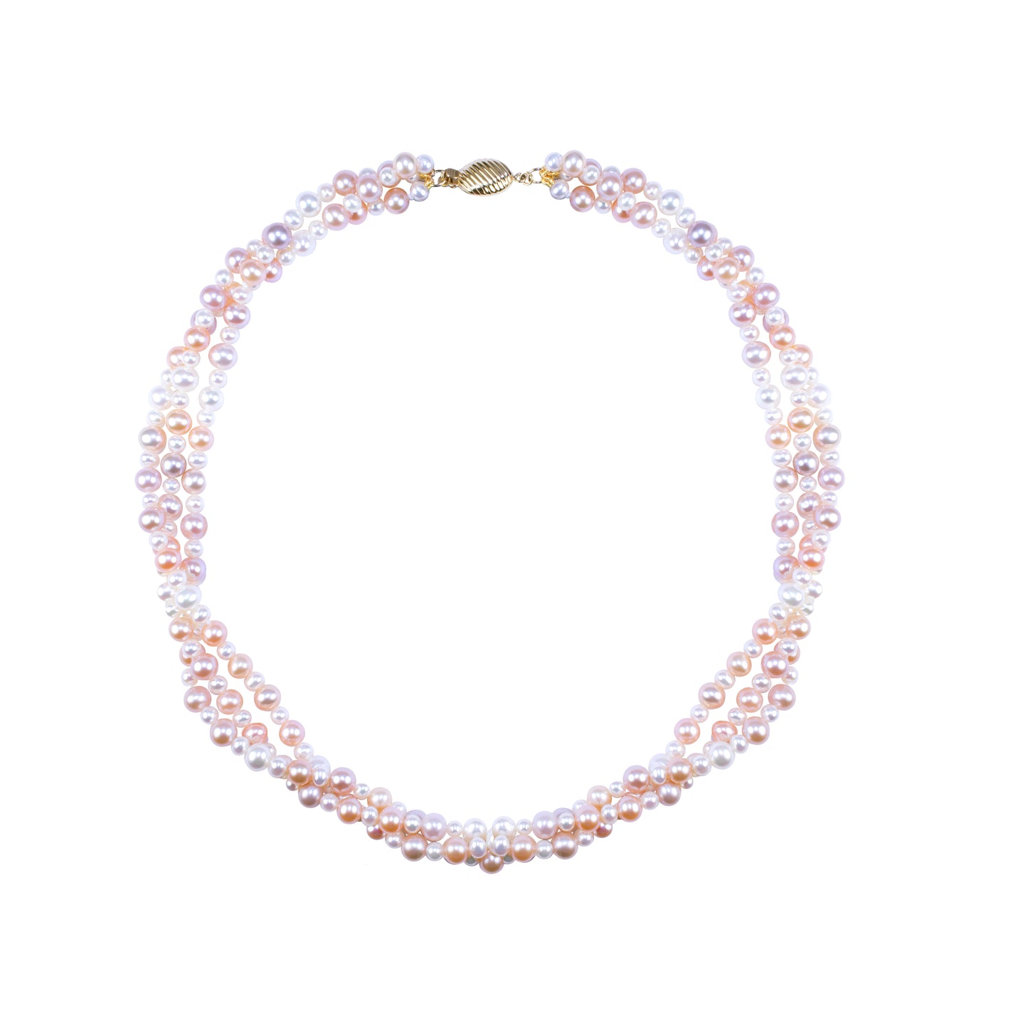 14k Multi Pink White Freshwater Pearl 3-row Necklace