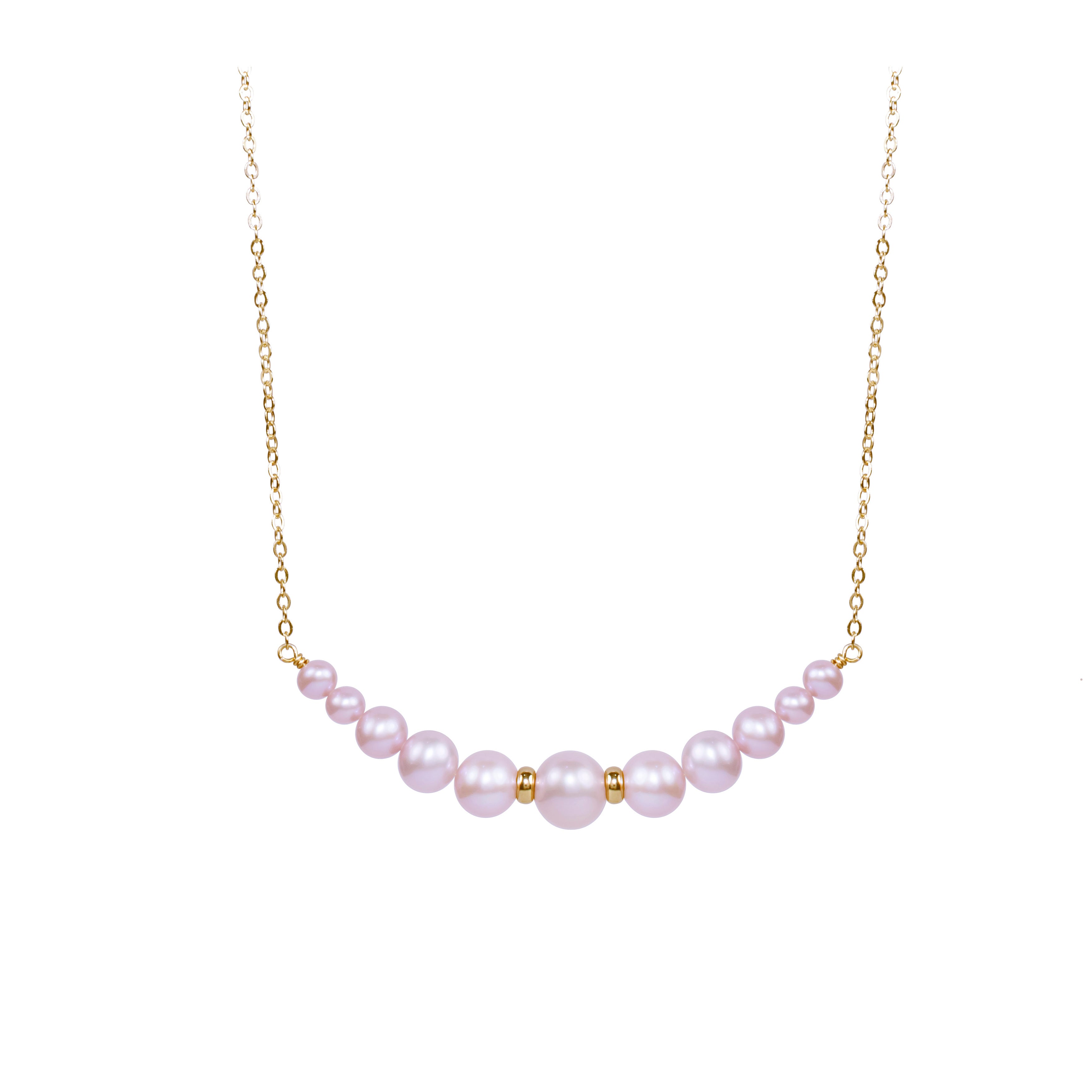 14k Pink Freshwater Cultured Pearl Gold Roundel Center Necklace