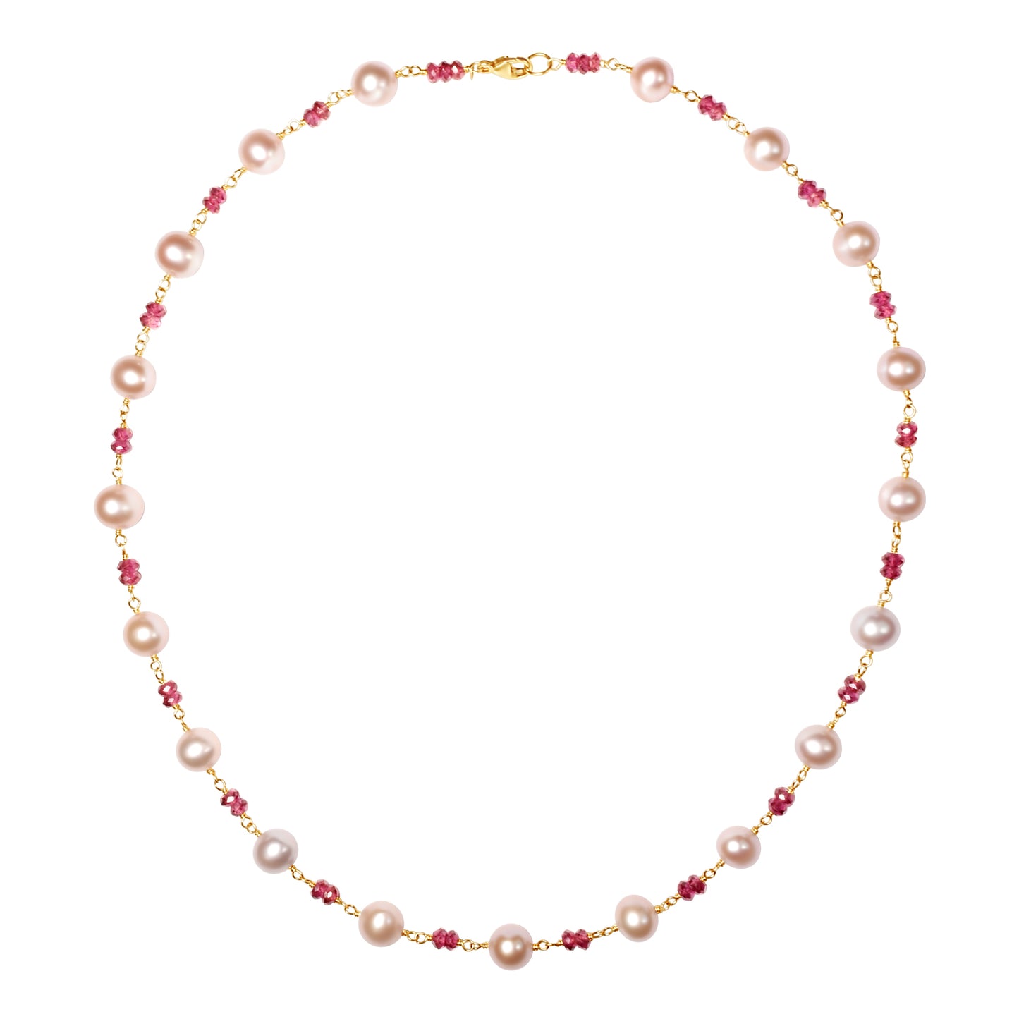 14k Pink Freshwater Pearl Rhodolite Garnet Link Necklace 18"
