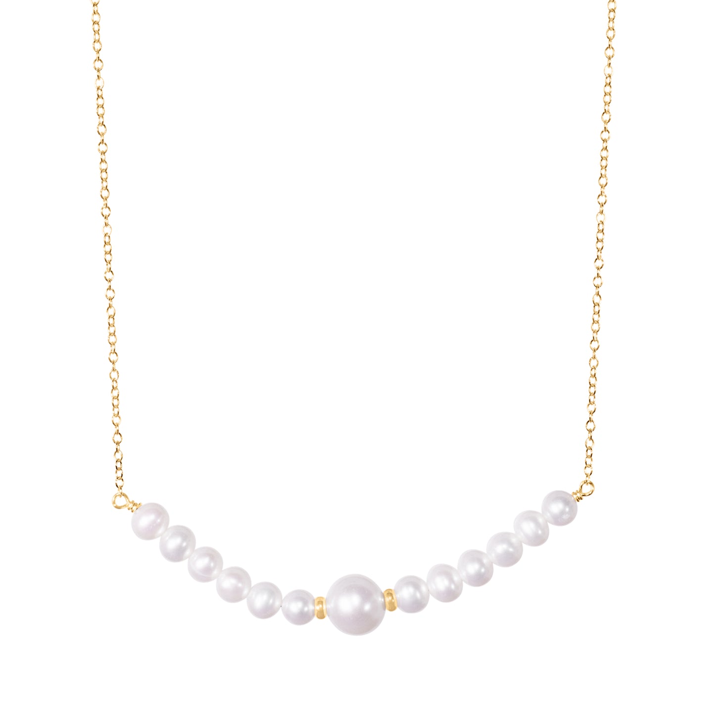 14k White Freshwater Pearl Gold Roundel Bar Necklace 18"