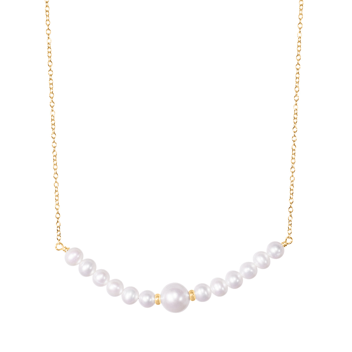 14k White Freshwater Pearl Gold Roundel Bar Necklace 18"