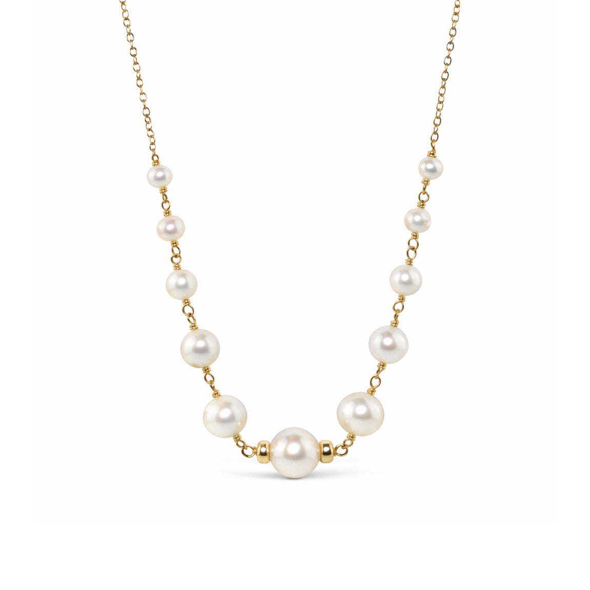14k White 11 Cultured Graduated Pearl Link Center